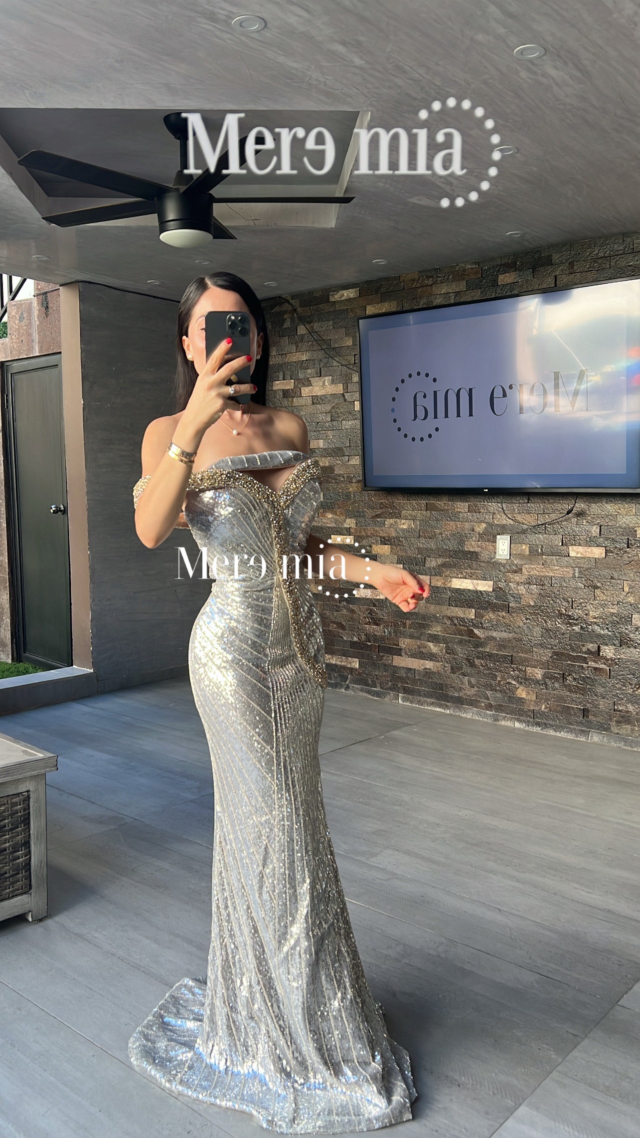 Vestido plata metálico largo