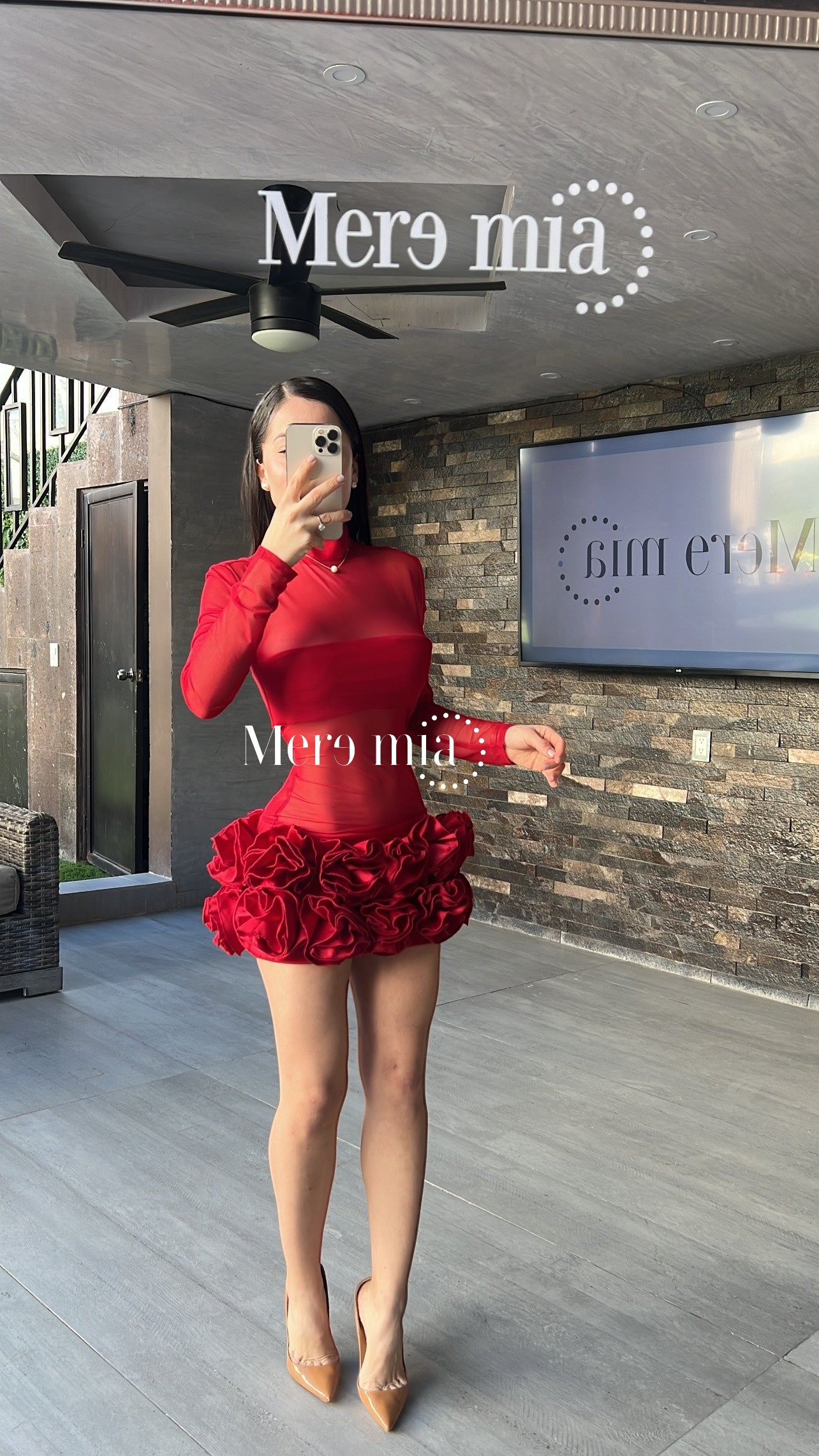 Vestido rojo transp flores