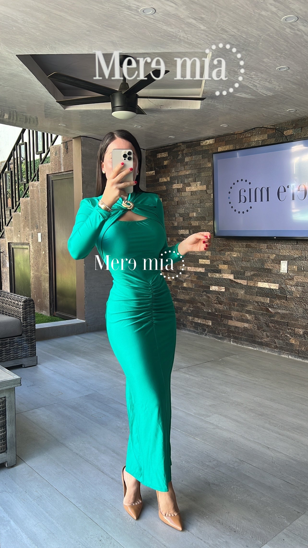 Vestido verde apl dorada