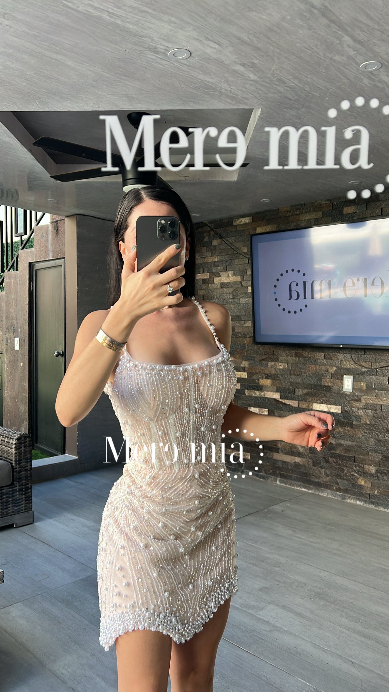 Vestido nude perlas