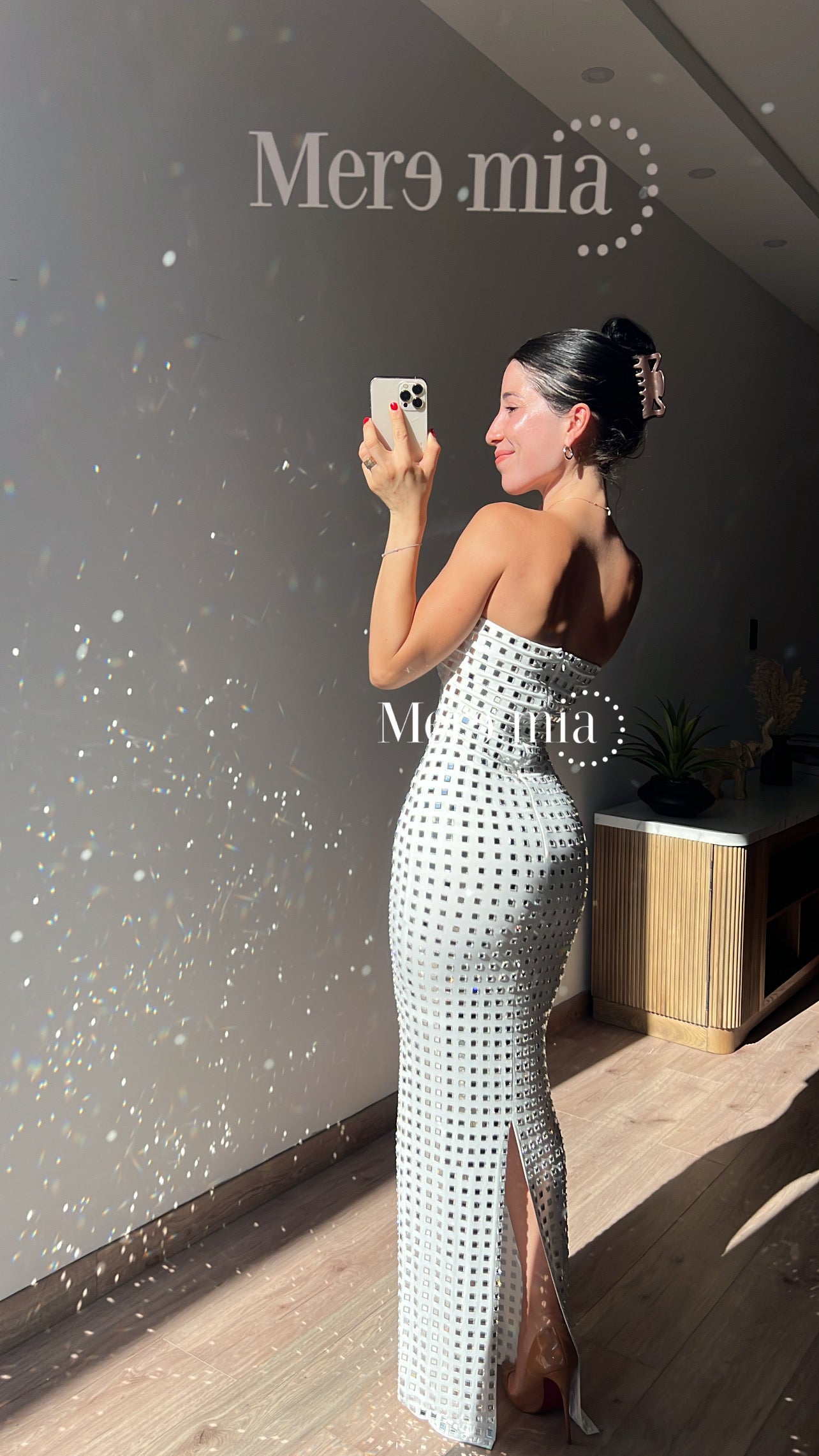 Vestido blanco cuadro plata