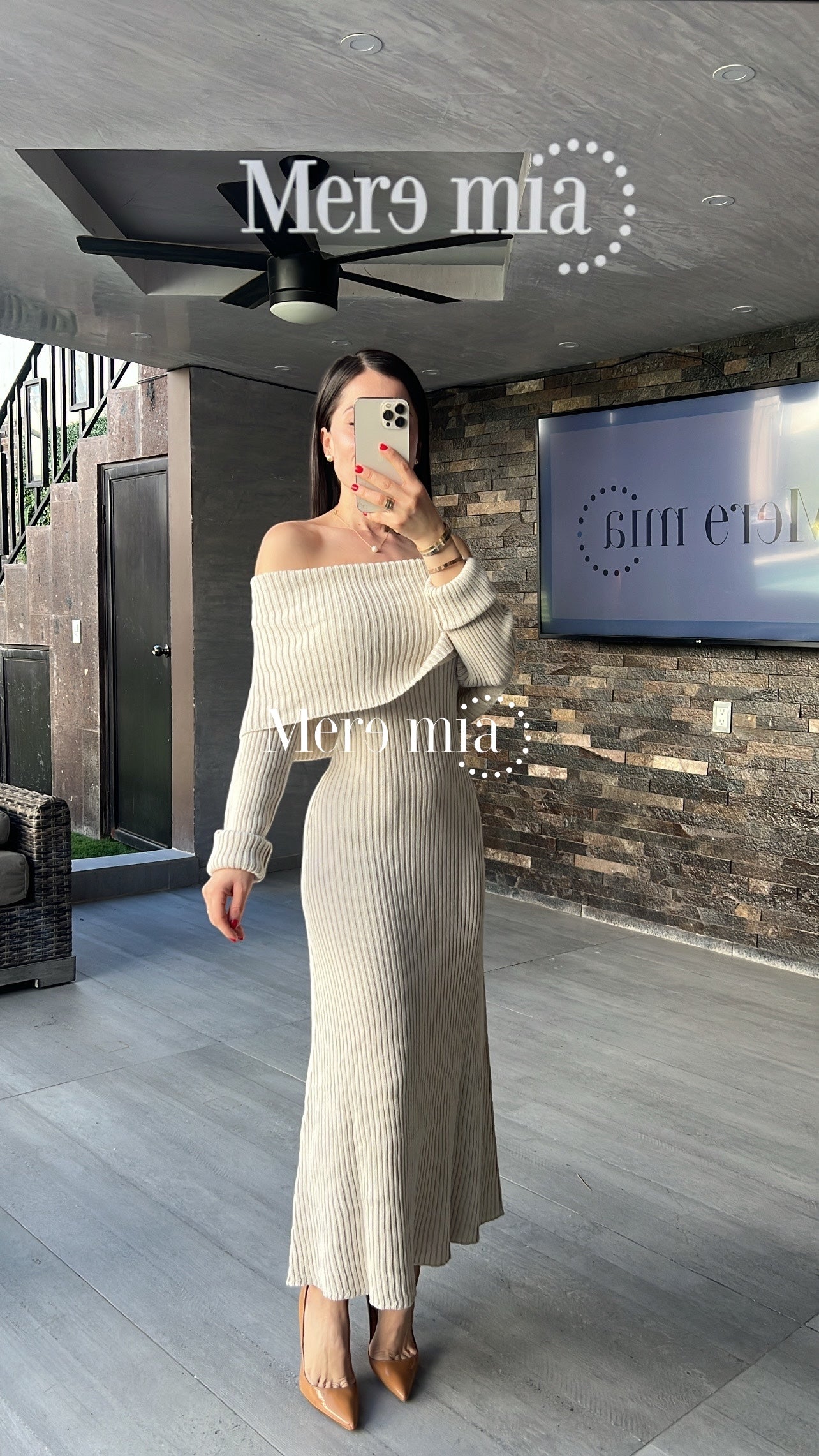 Vestido beige sweater hom