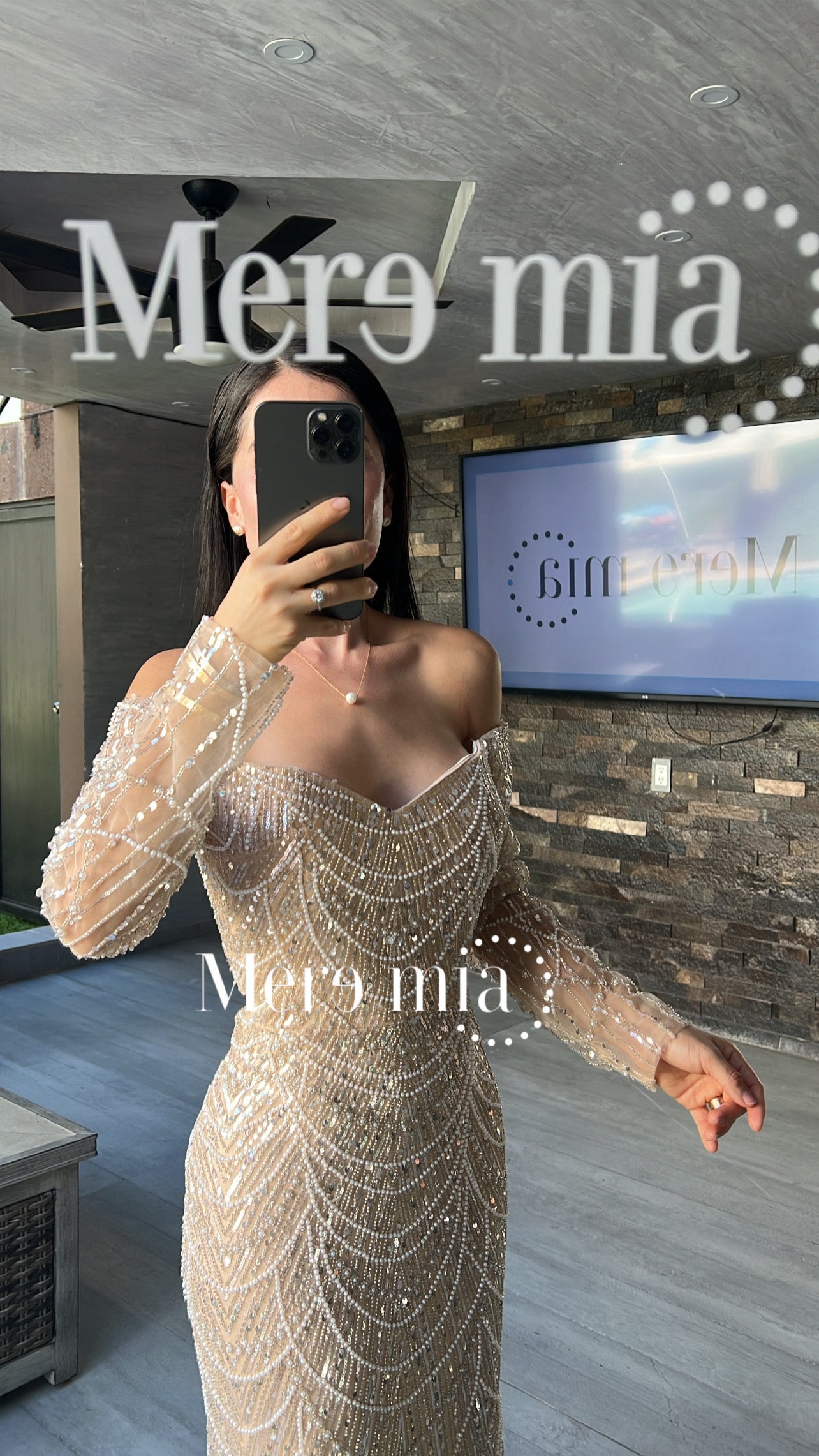 Vestido largo nude magas perlas