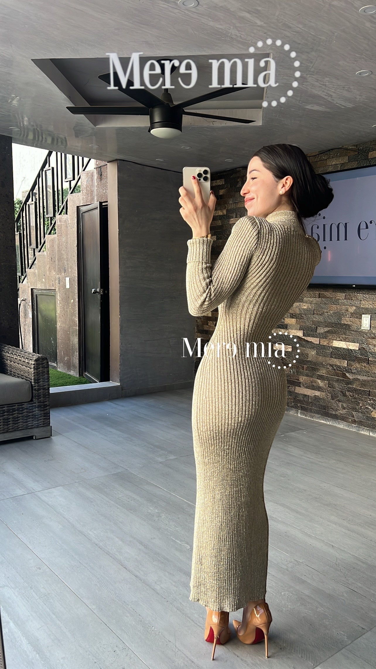 Vestido camel rayado cuello