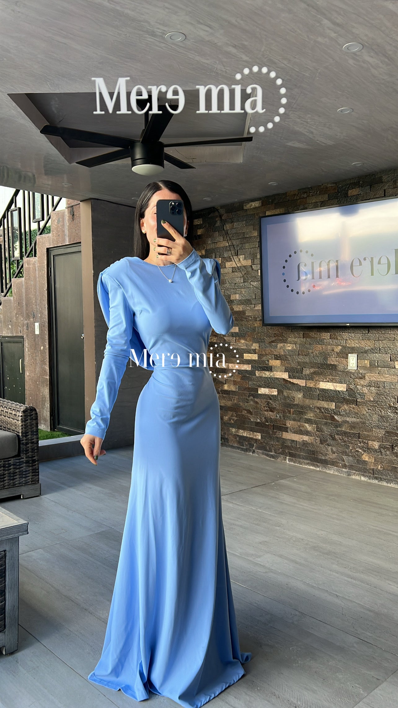 Vestido azul espalda olan