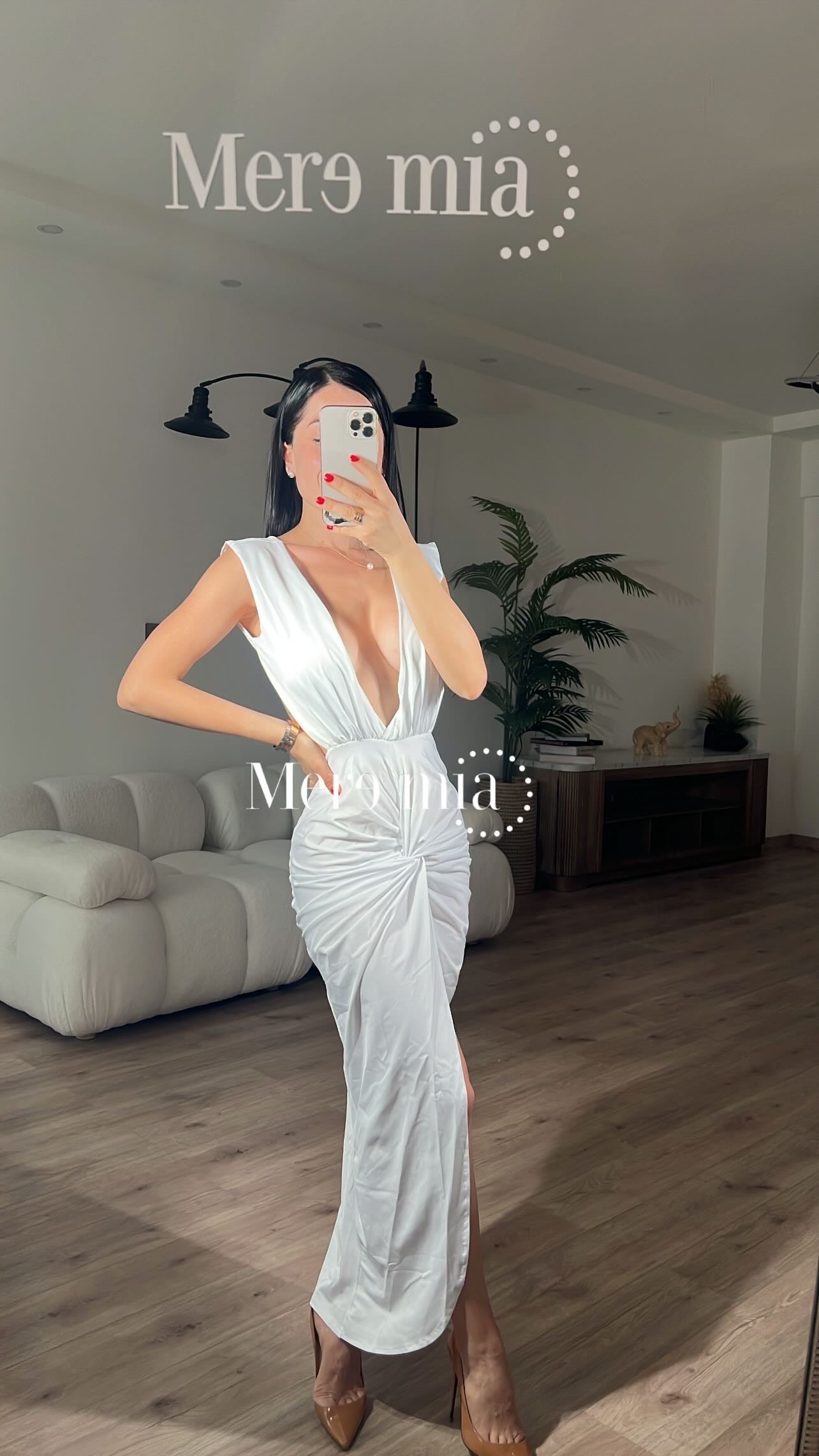 Vestido blanco  stretch escote en V y espalda