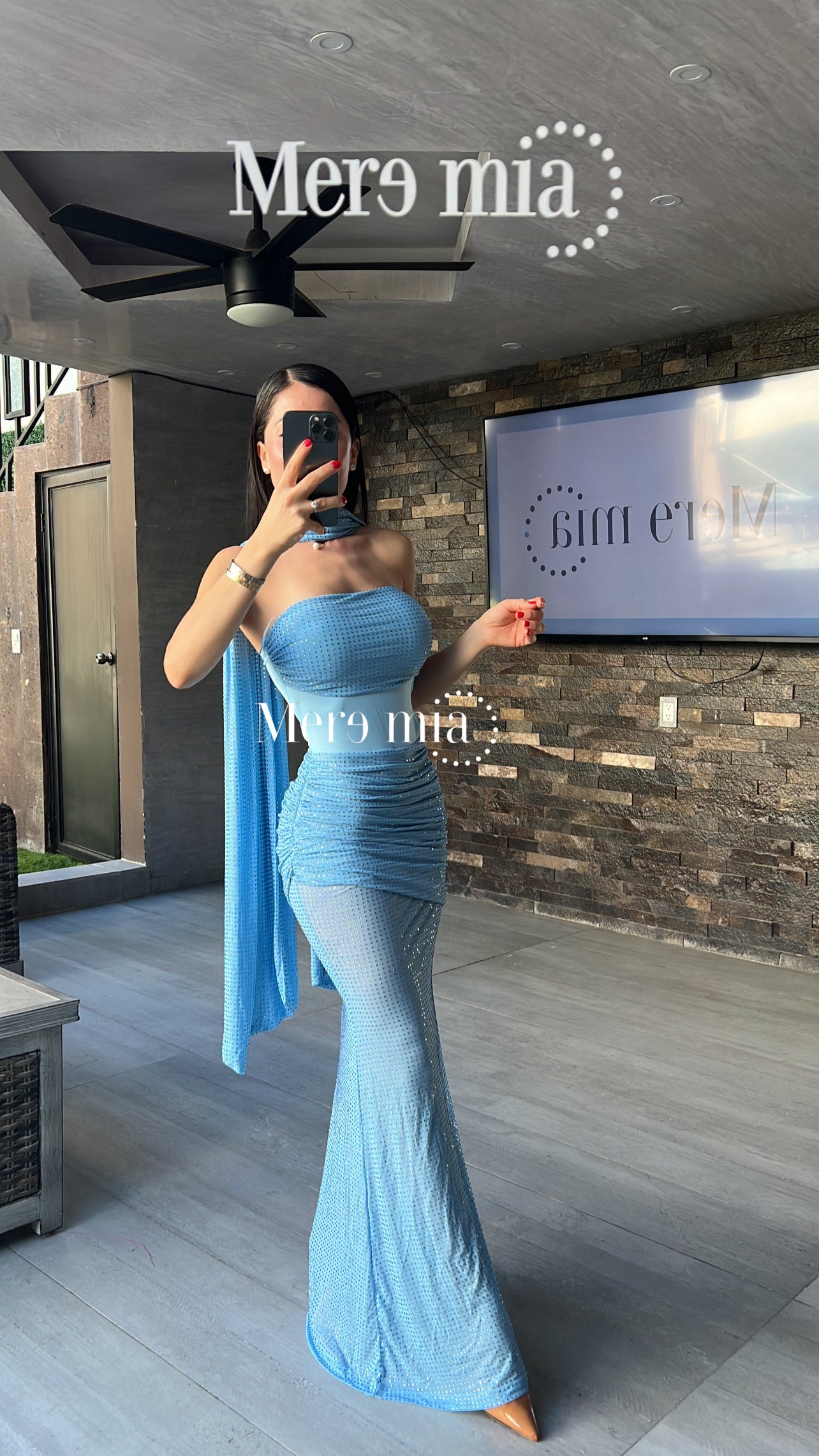 Vestido azul puntos malla