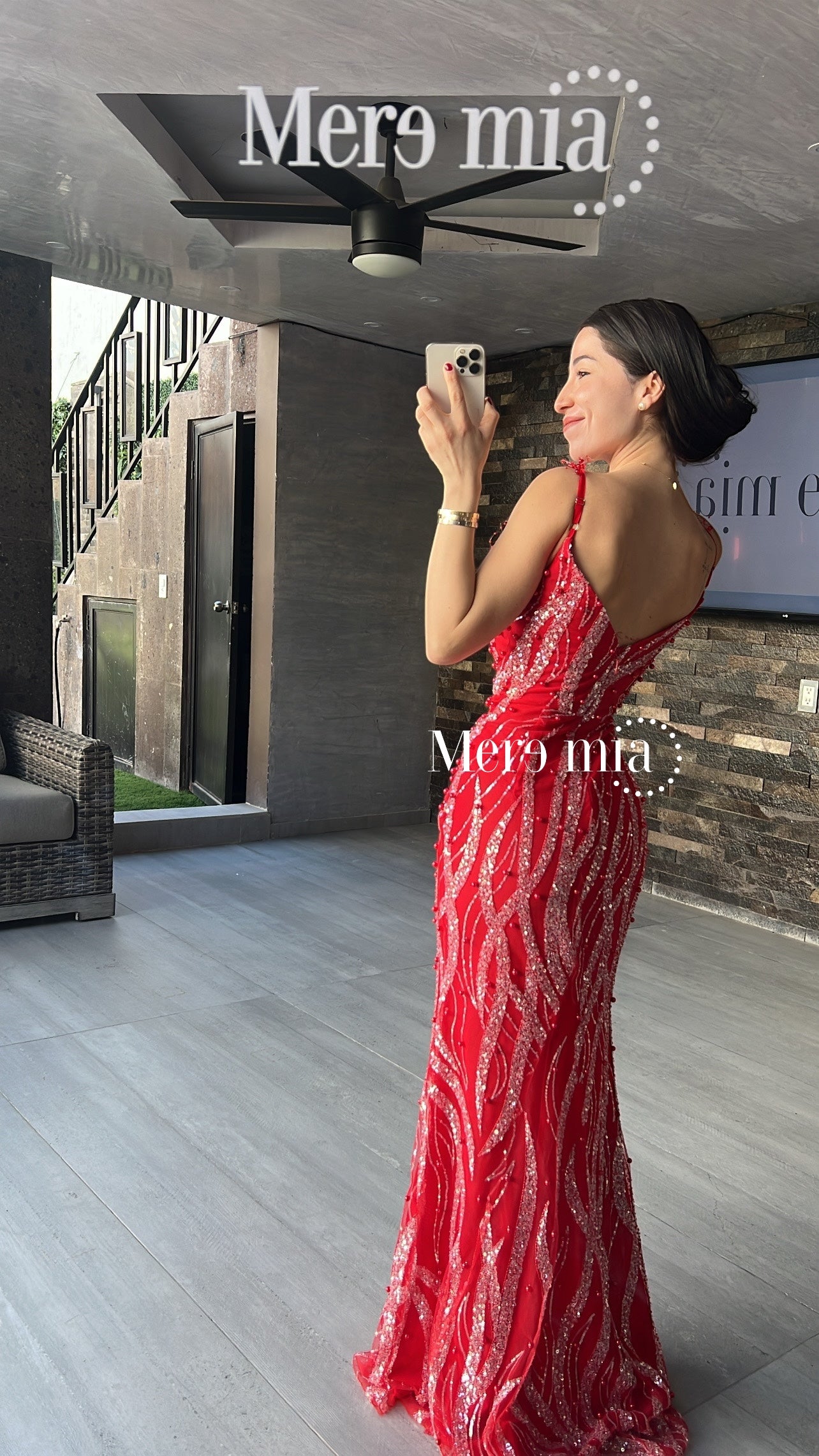 Vestido rojo perlas lent