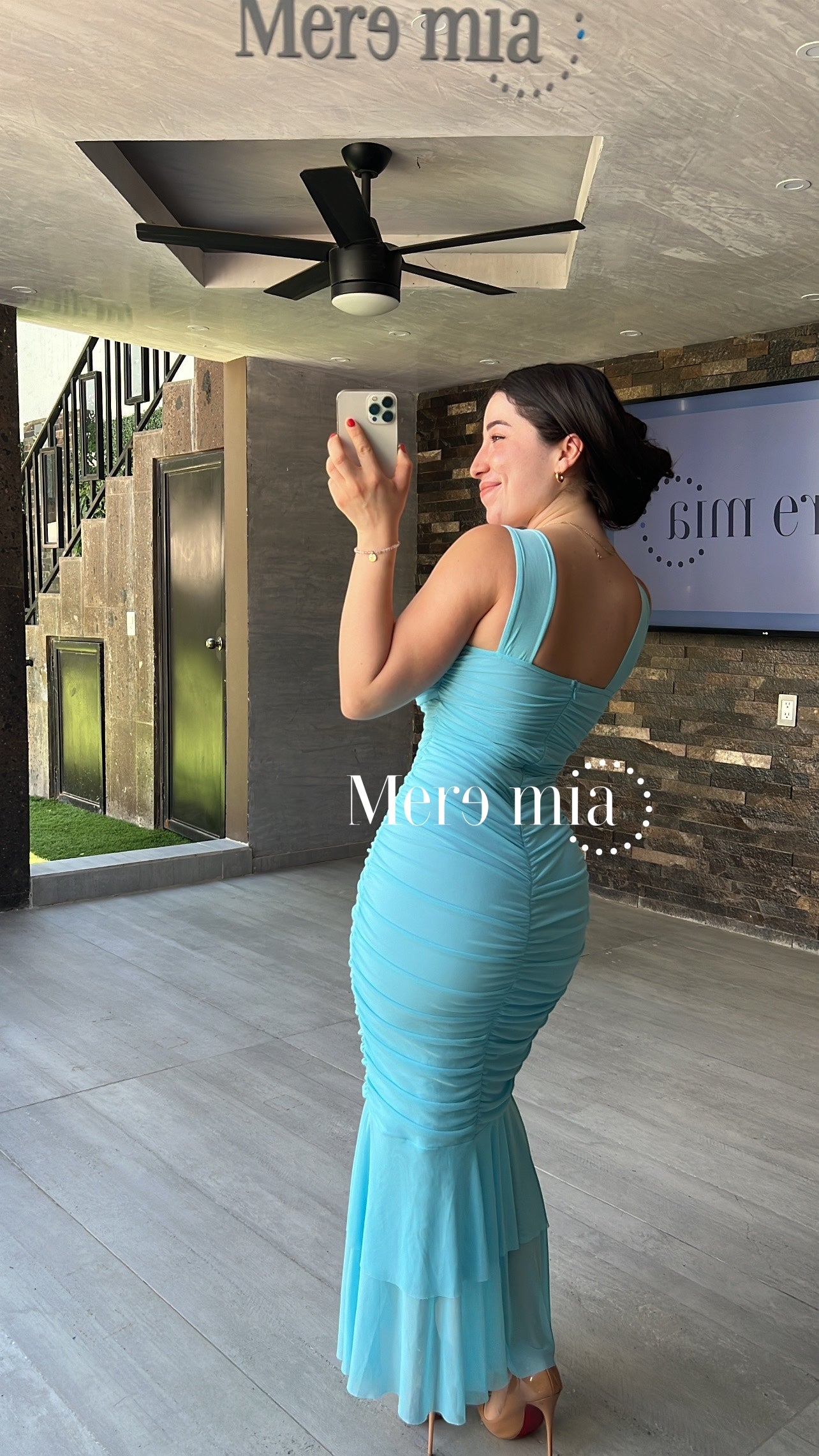 Vestido aqua plisado