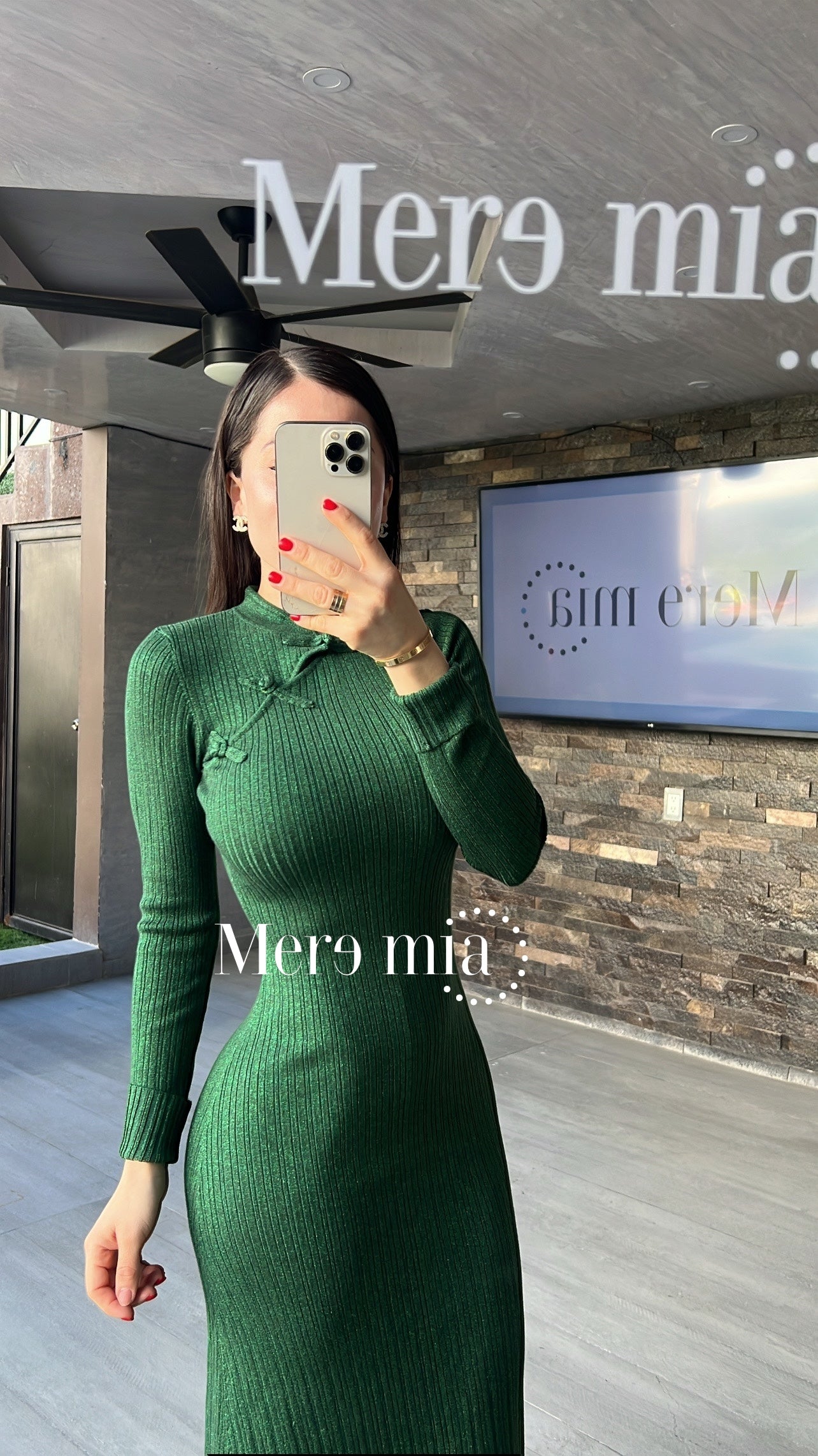 Vestido verde rayado moño