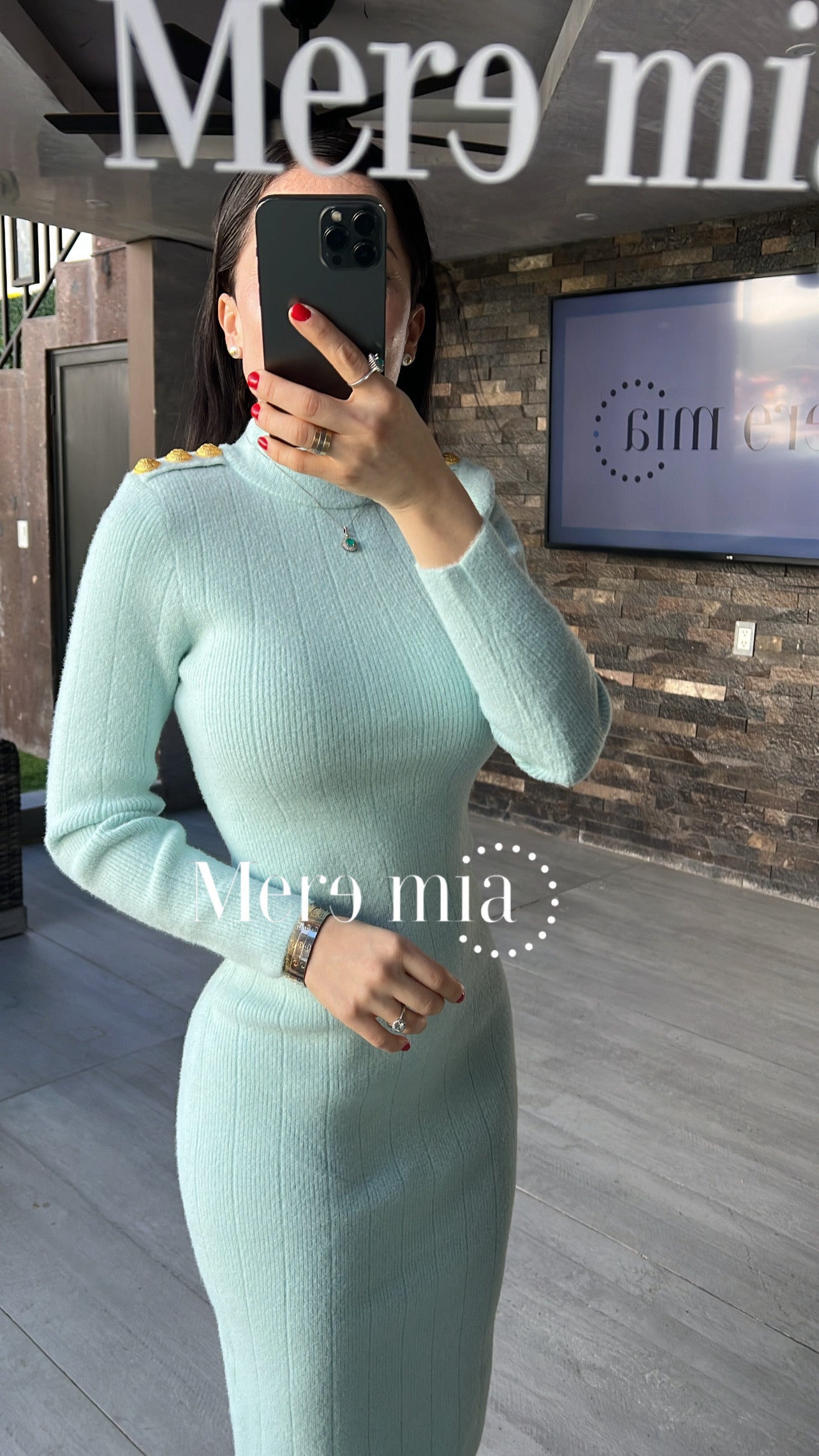 Vestido azul cuello botones