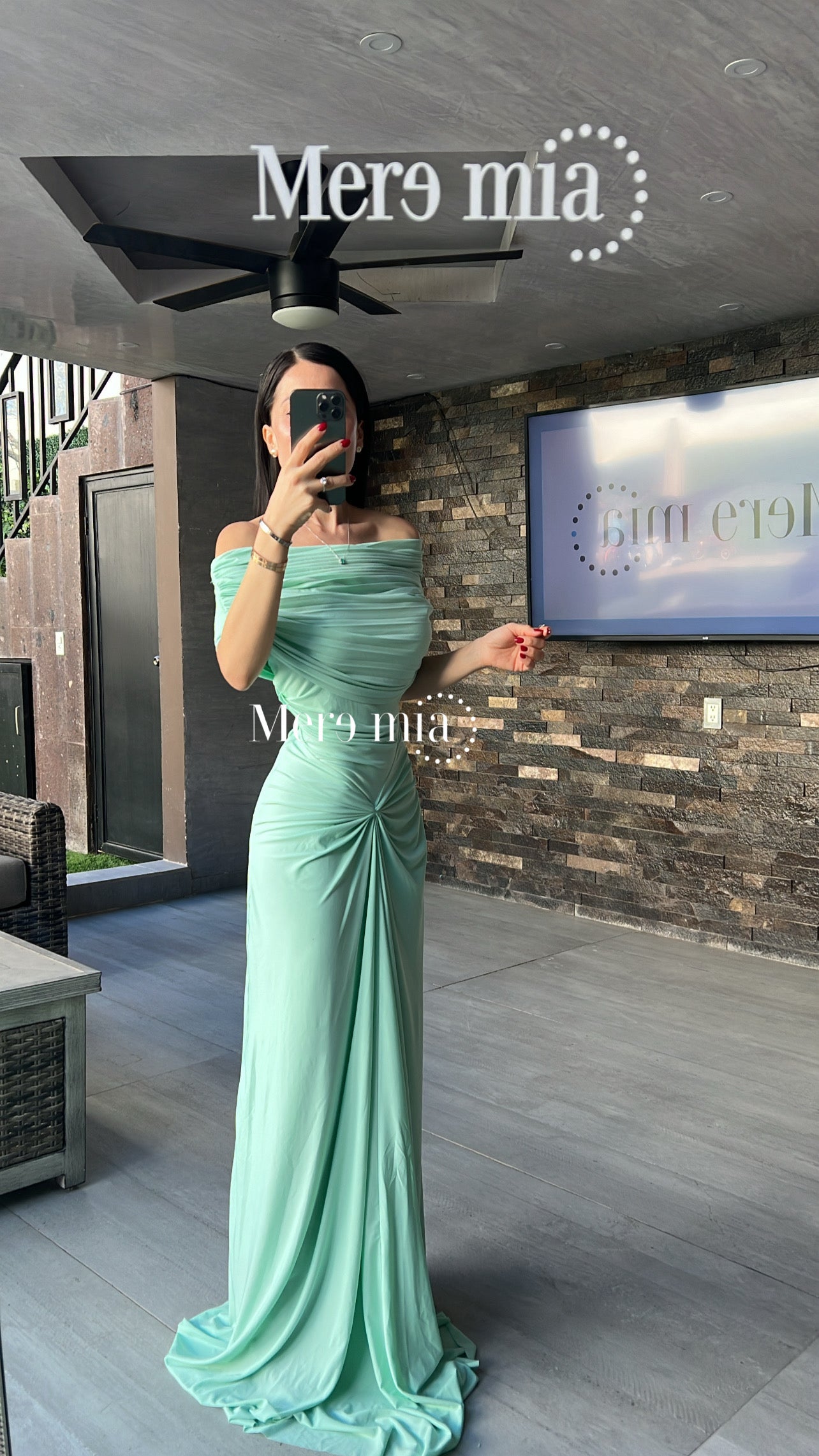 Vestido menta plisado nudo