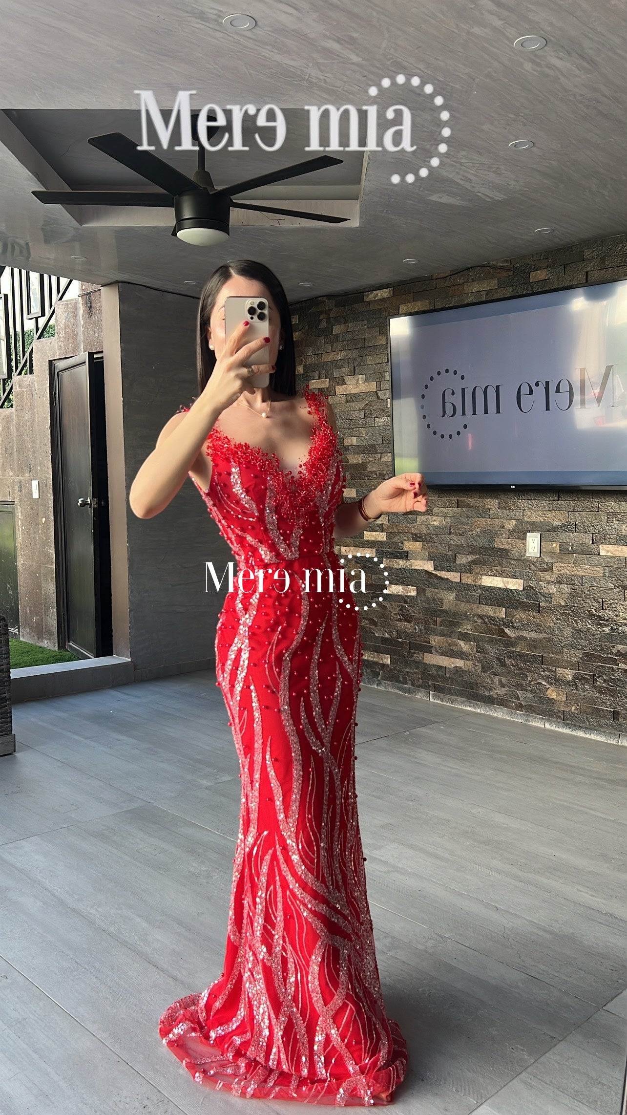 Vestido rojo perlas lent