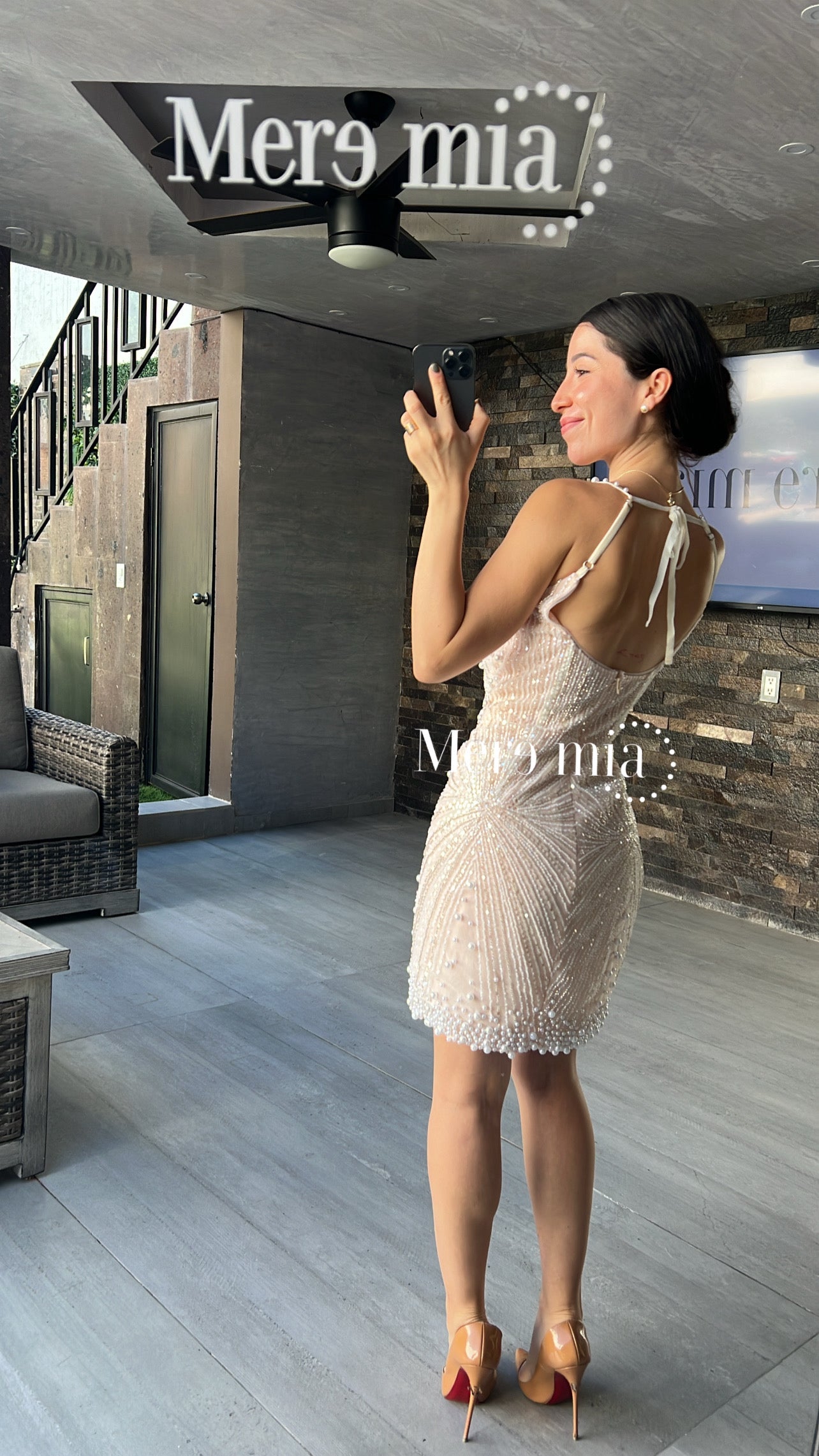 Vestido nude perlas