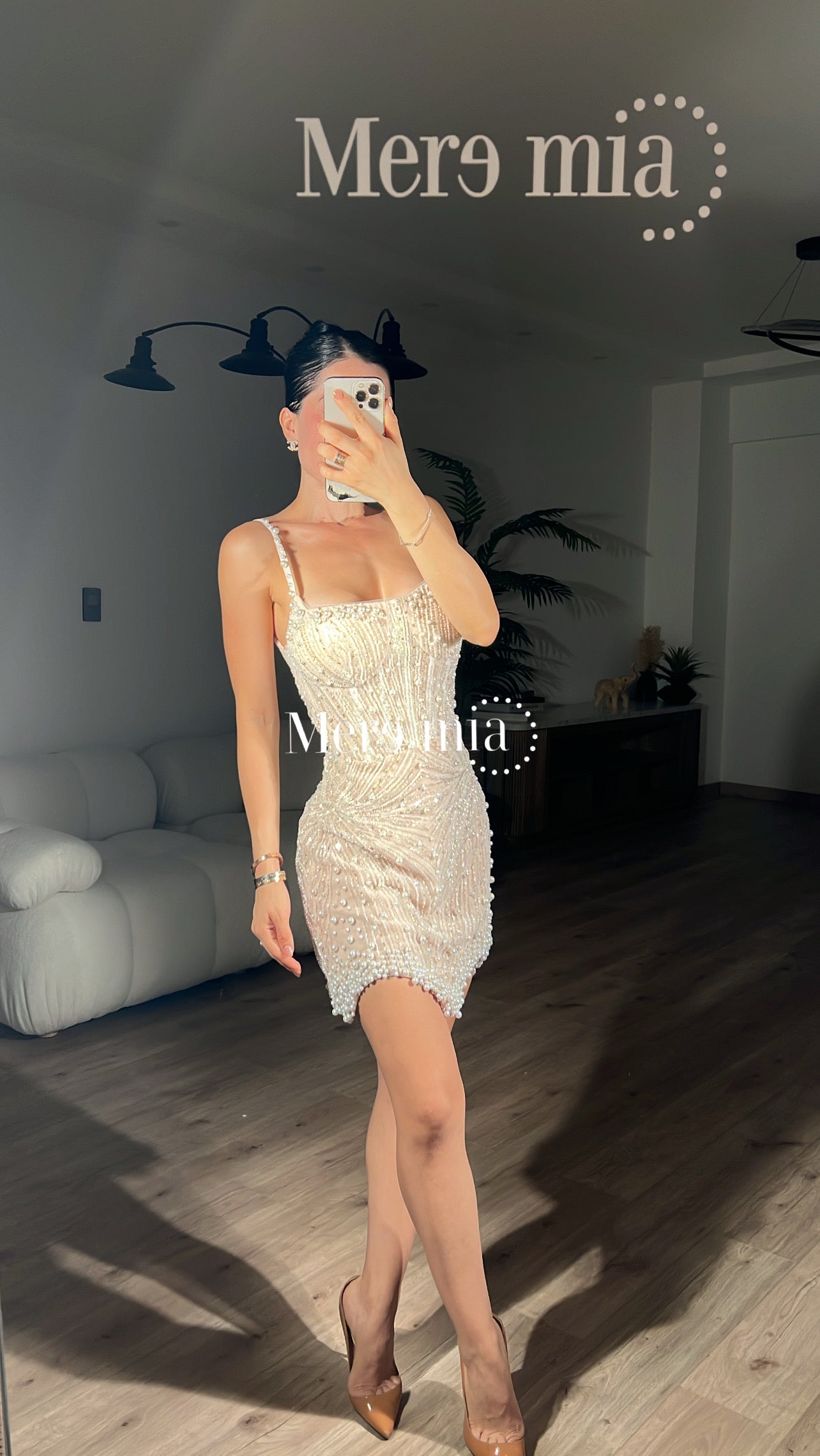 Vestido nude perlas