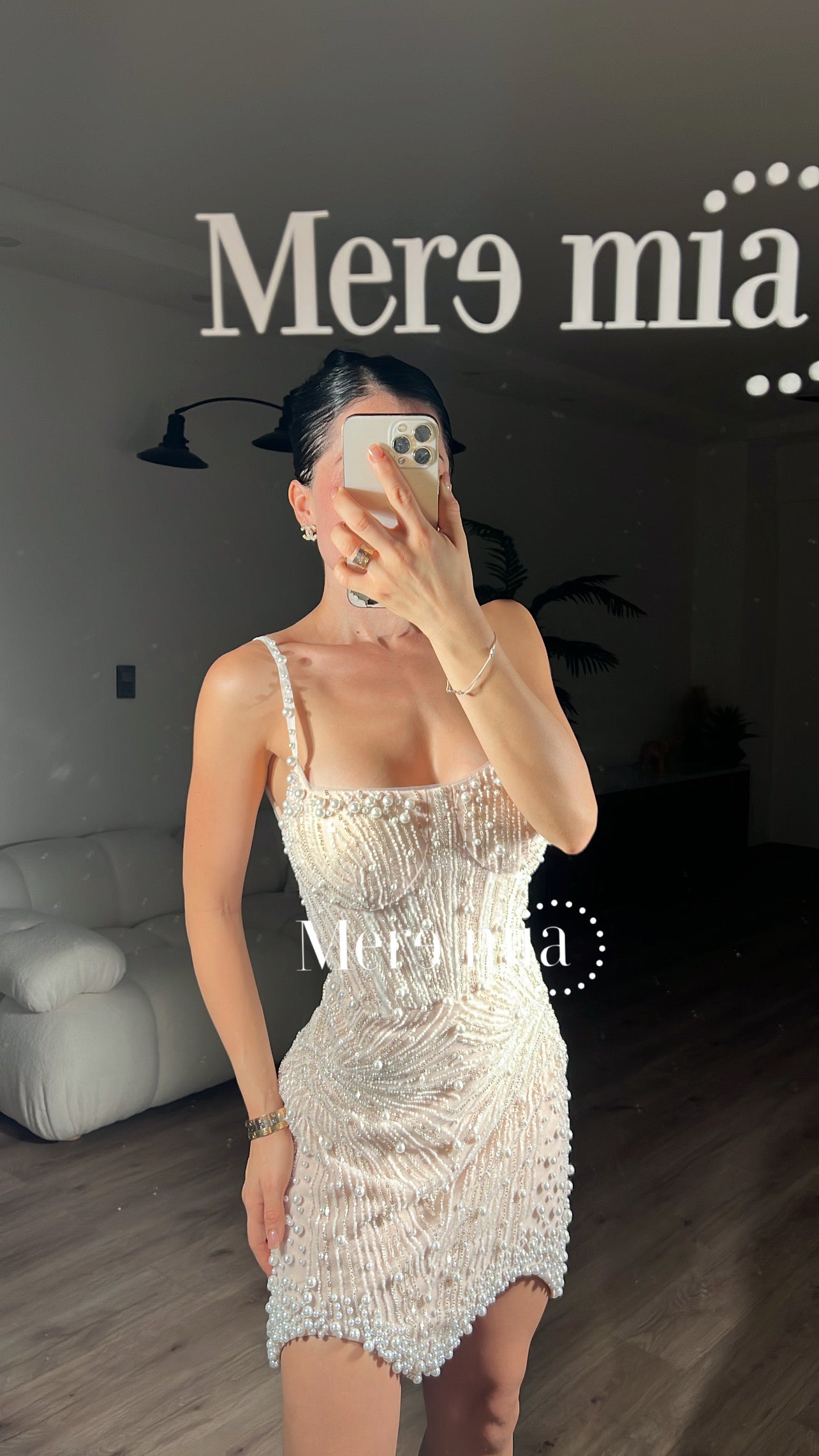 Vestido nude perlas