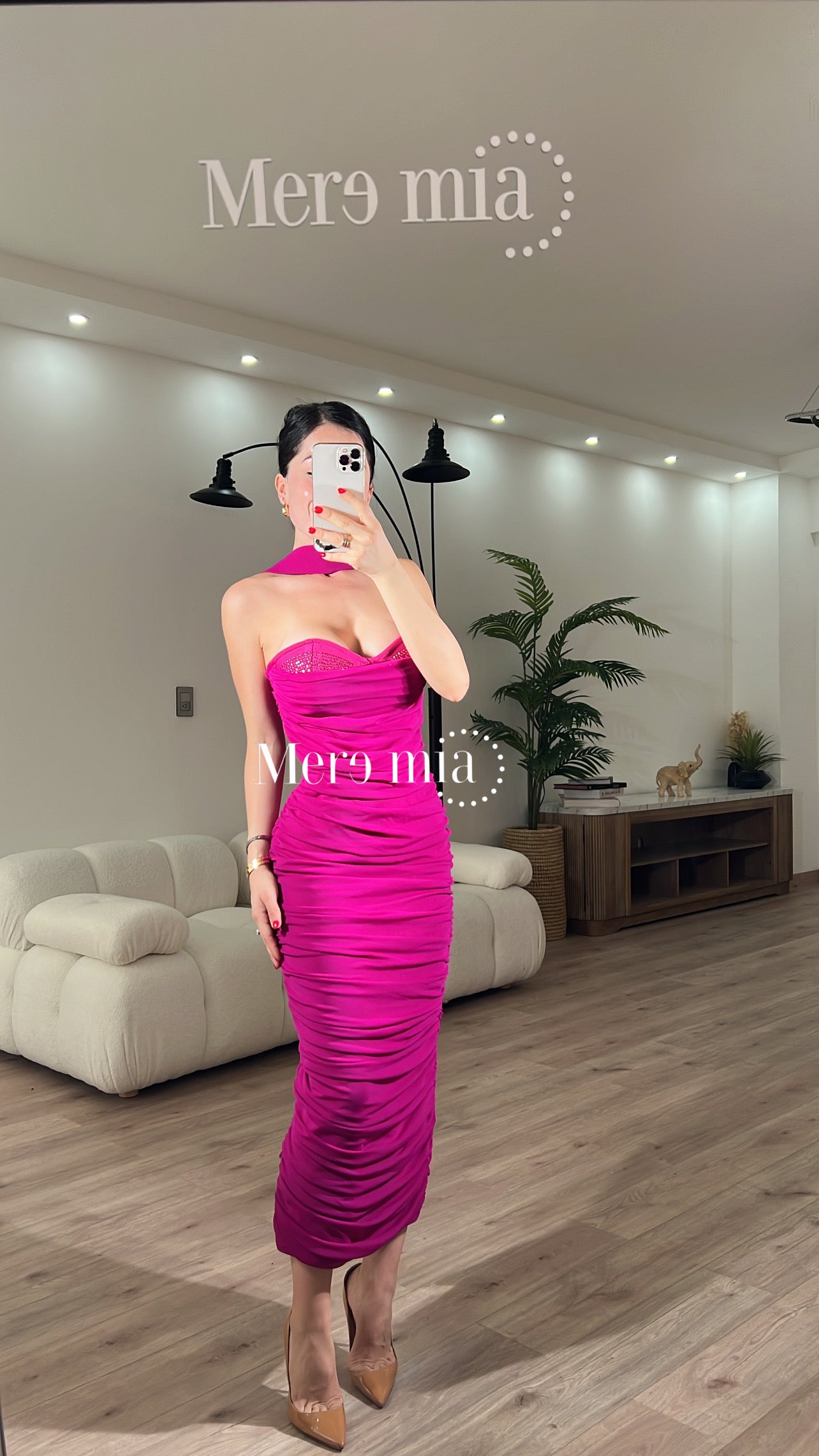 Vestido plisado bugambilia cuello