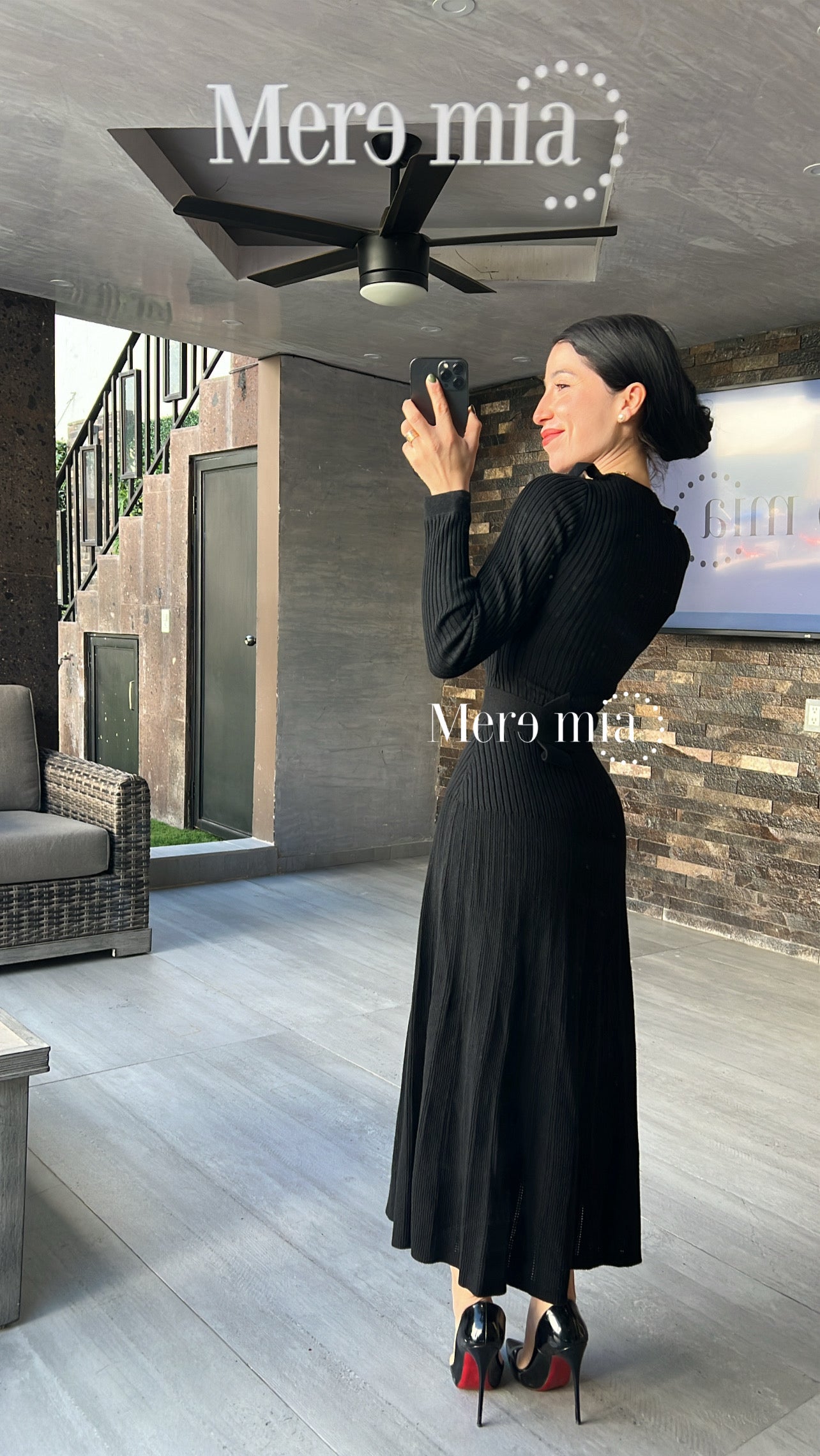 Vestido negro knit cinturón