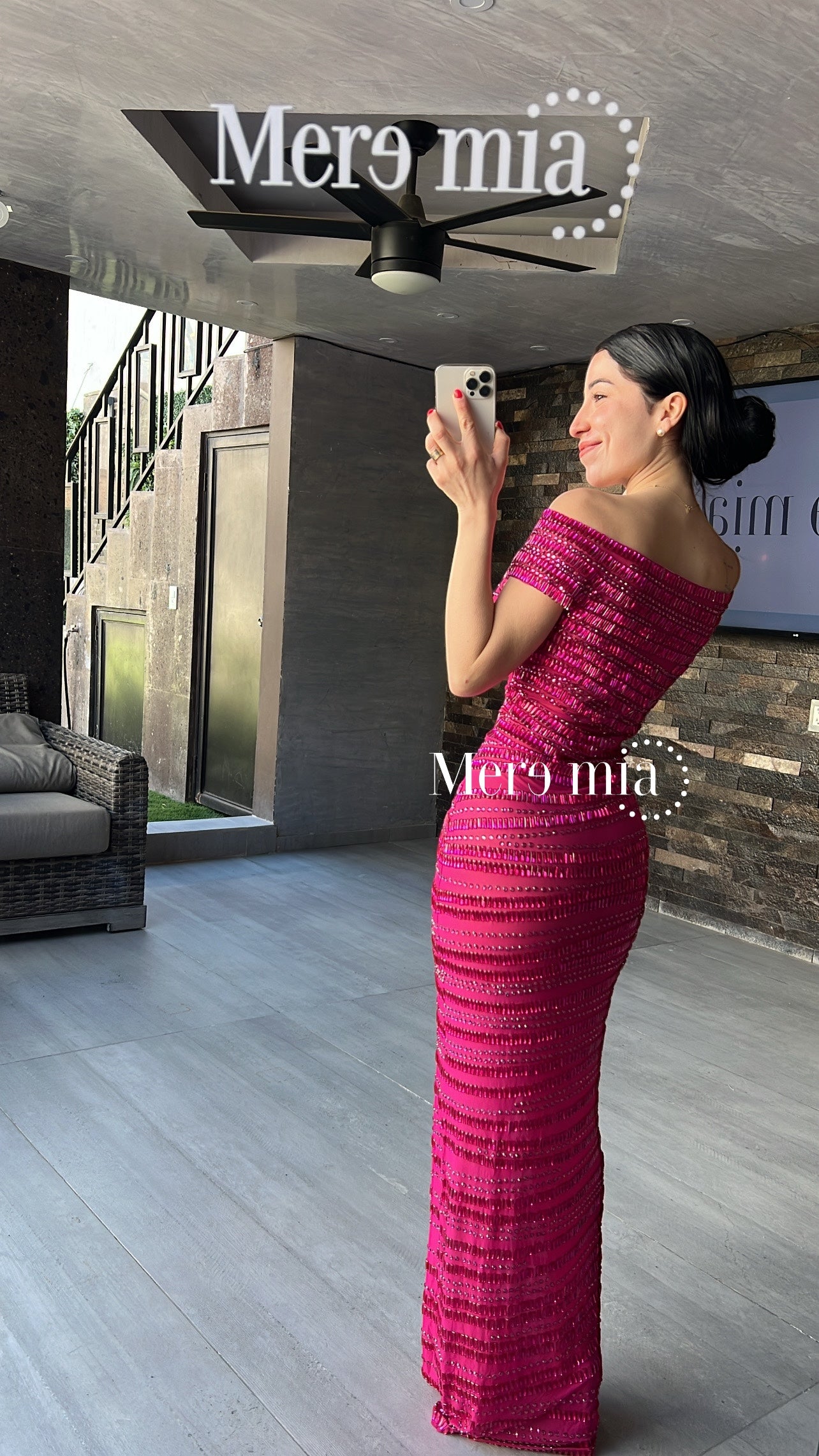 Vestido rosa apl hombros