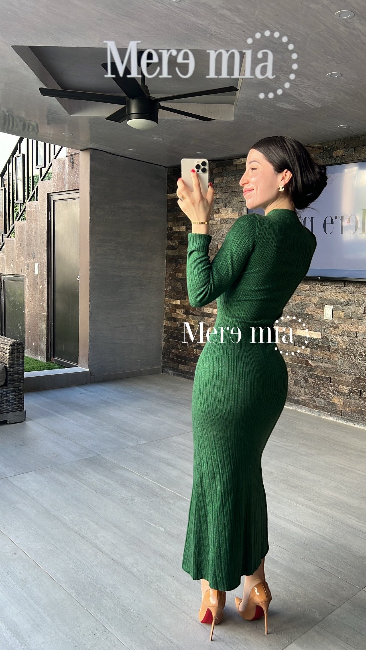 Vestido verde rayado moño