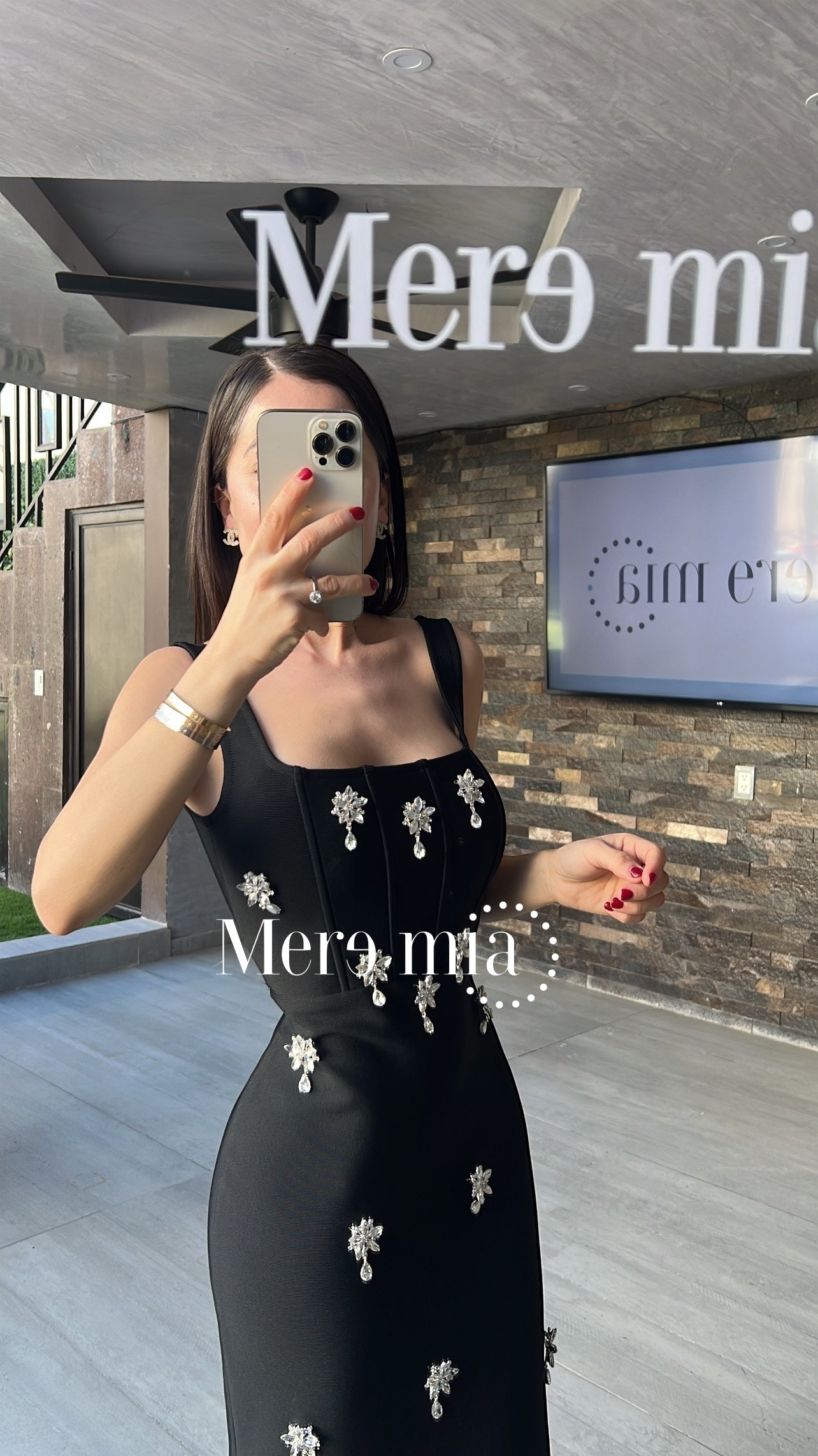 Vestido negro gotas plata