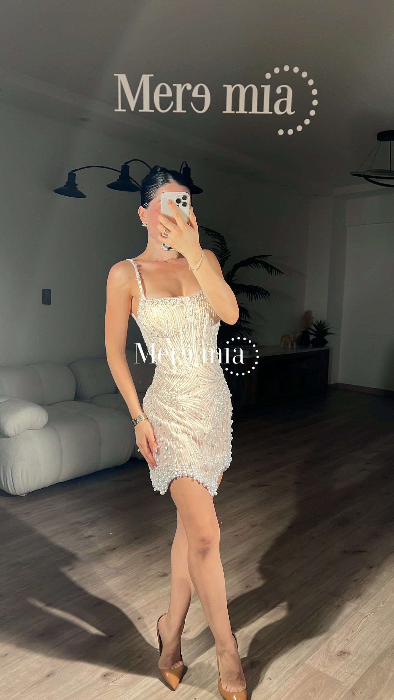 Vestido nude perlas