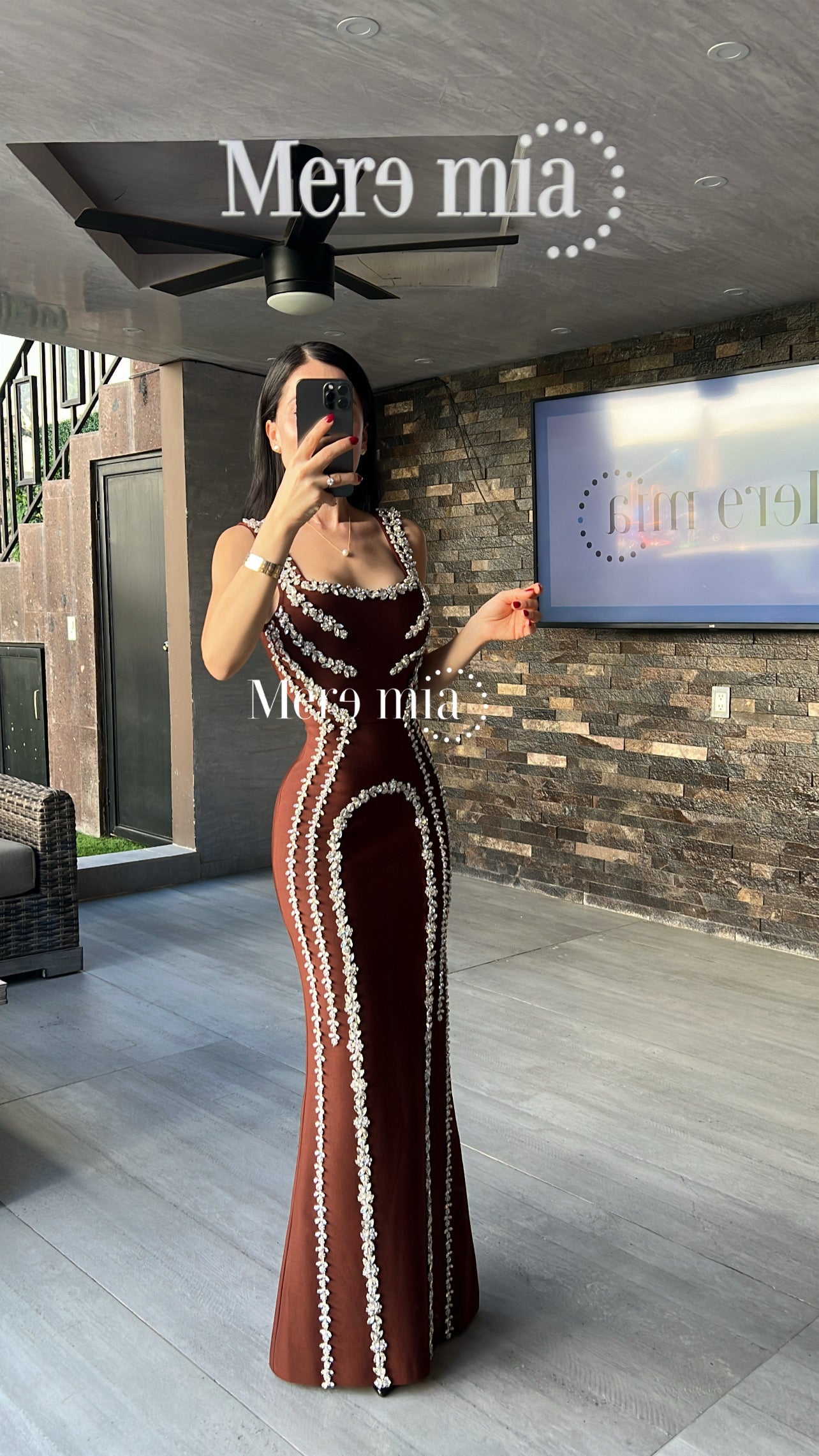 Vestido café apl plata