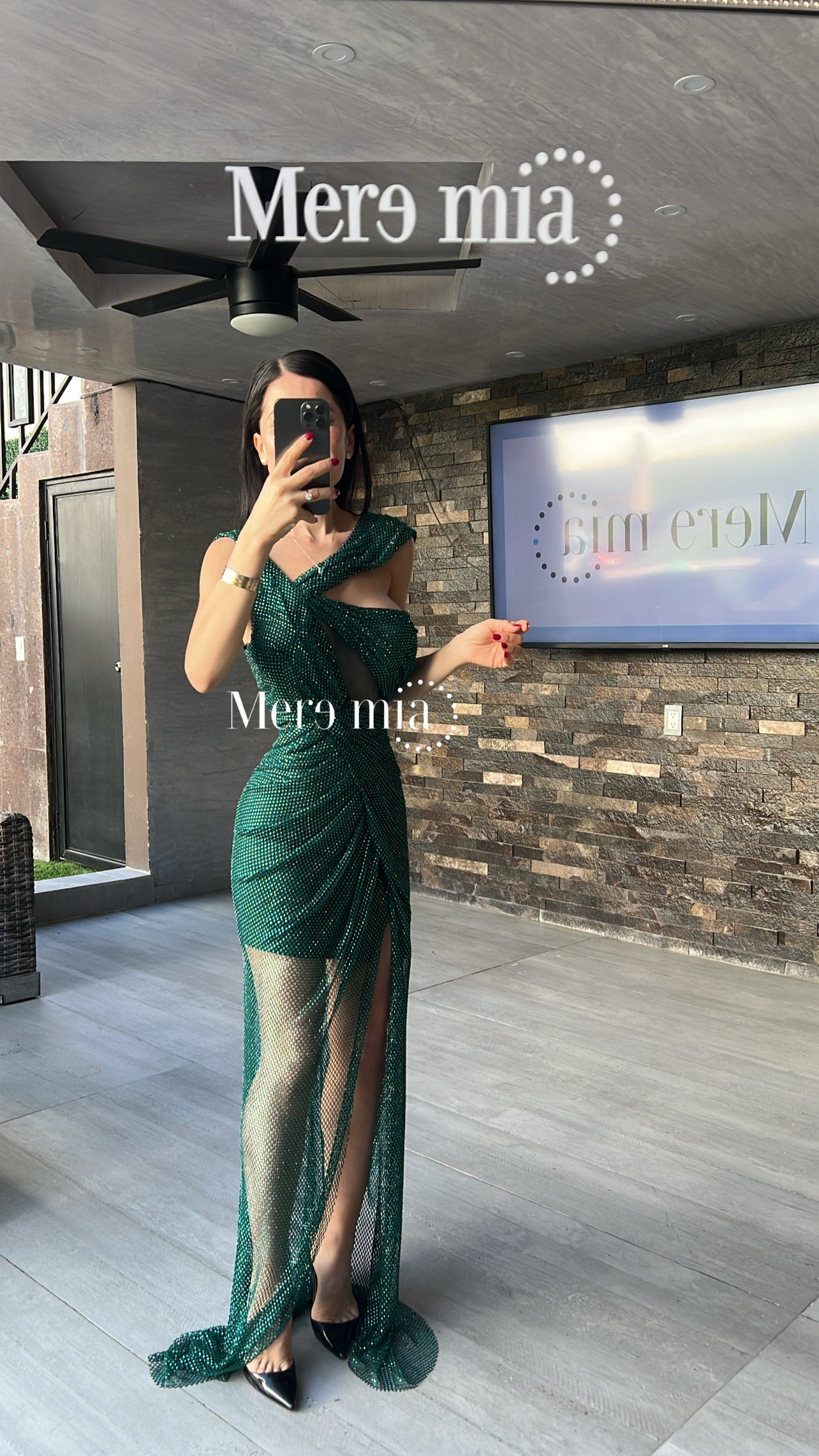 Vestido verde puntos malla