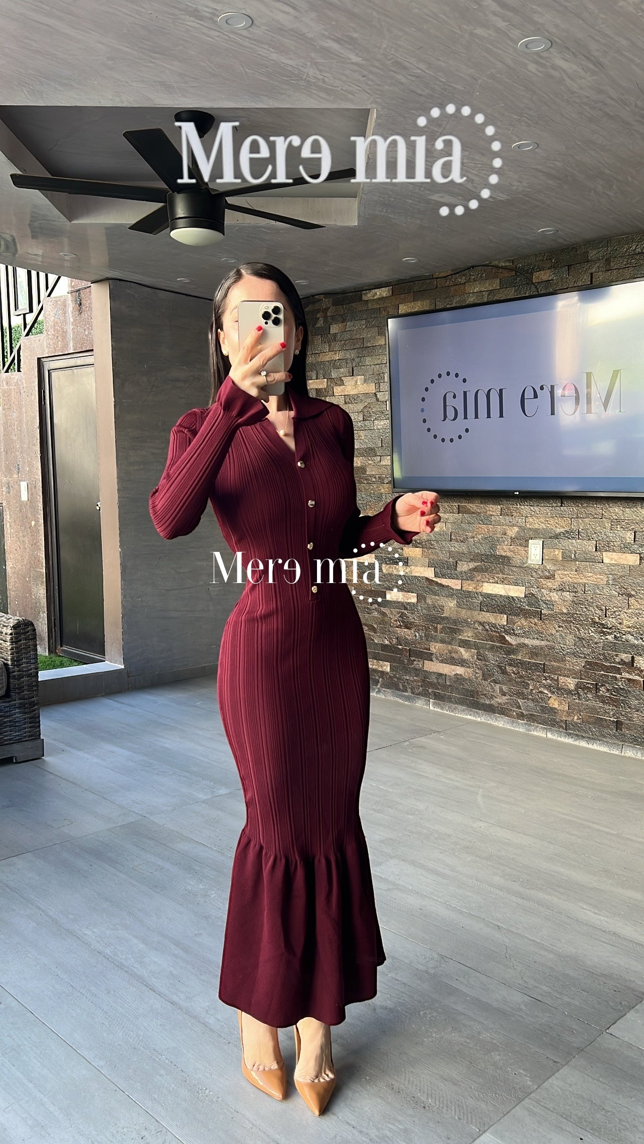 Vestido tinto rayado olanes