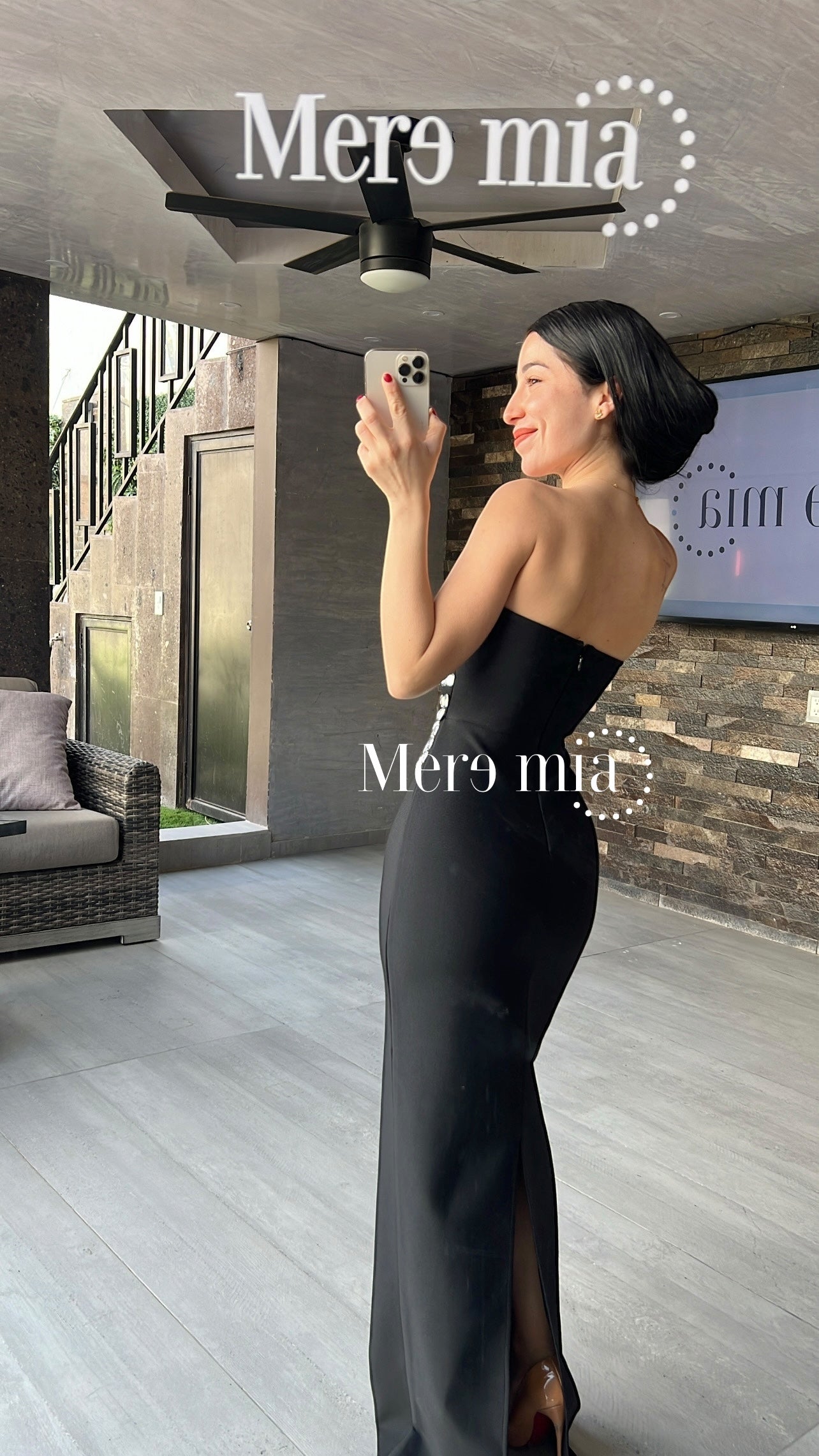 Vestido negro apl U plata