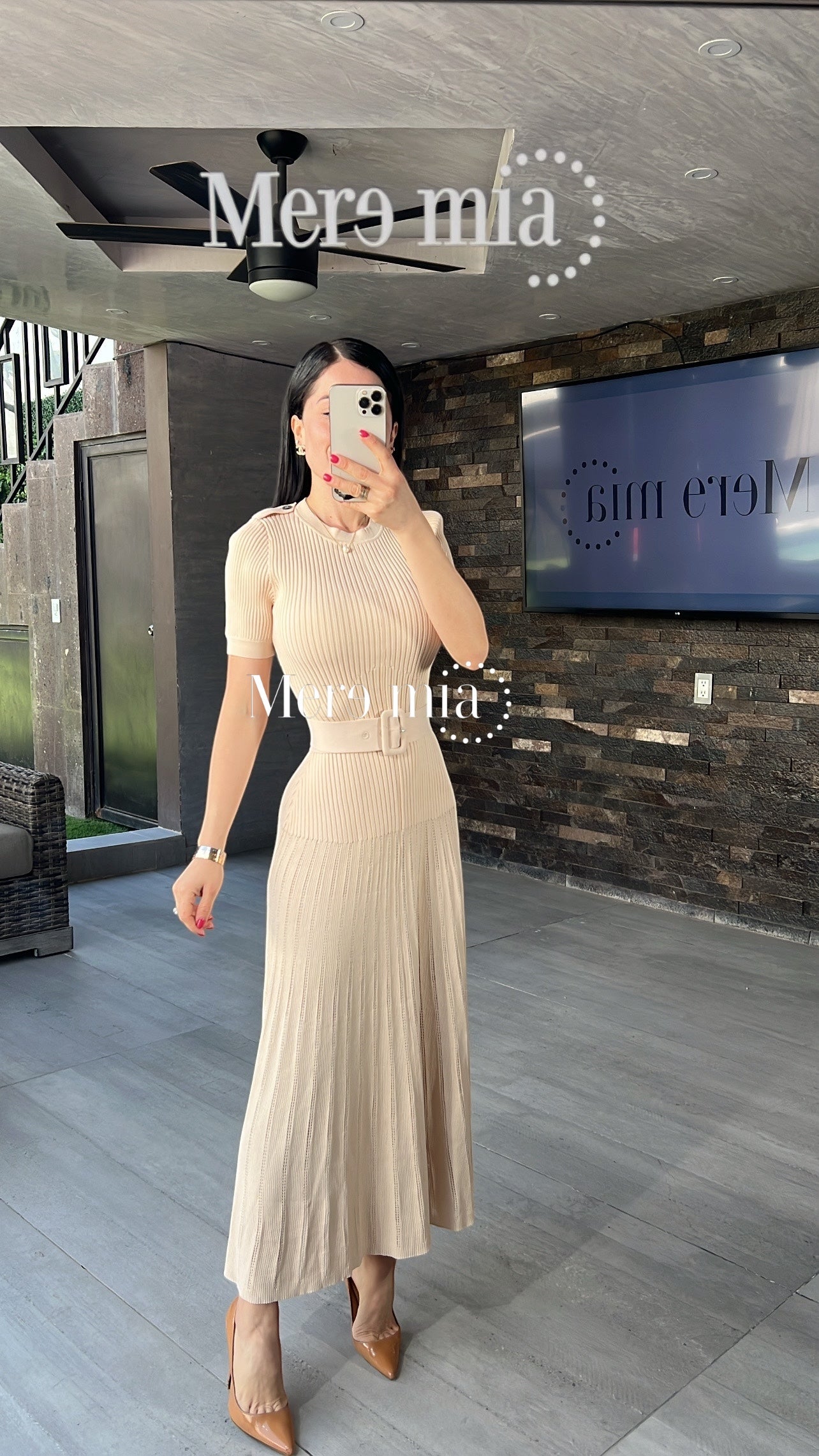 Vestido beige rayado cint