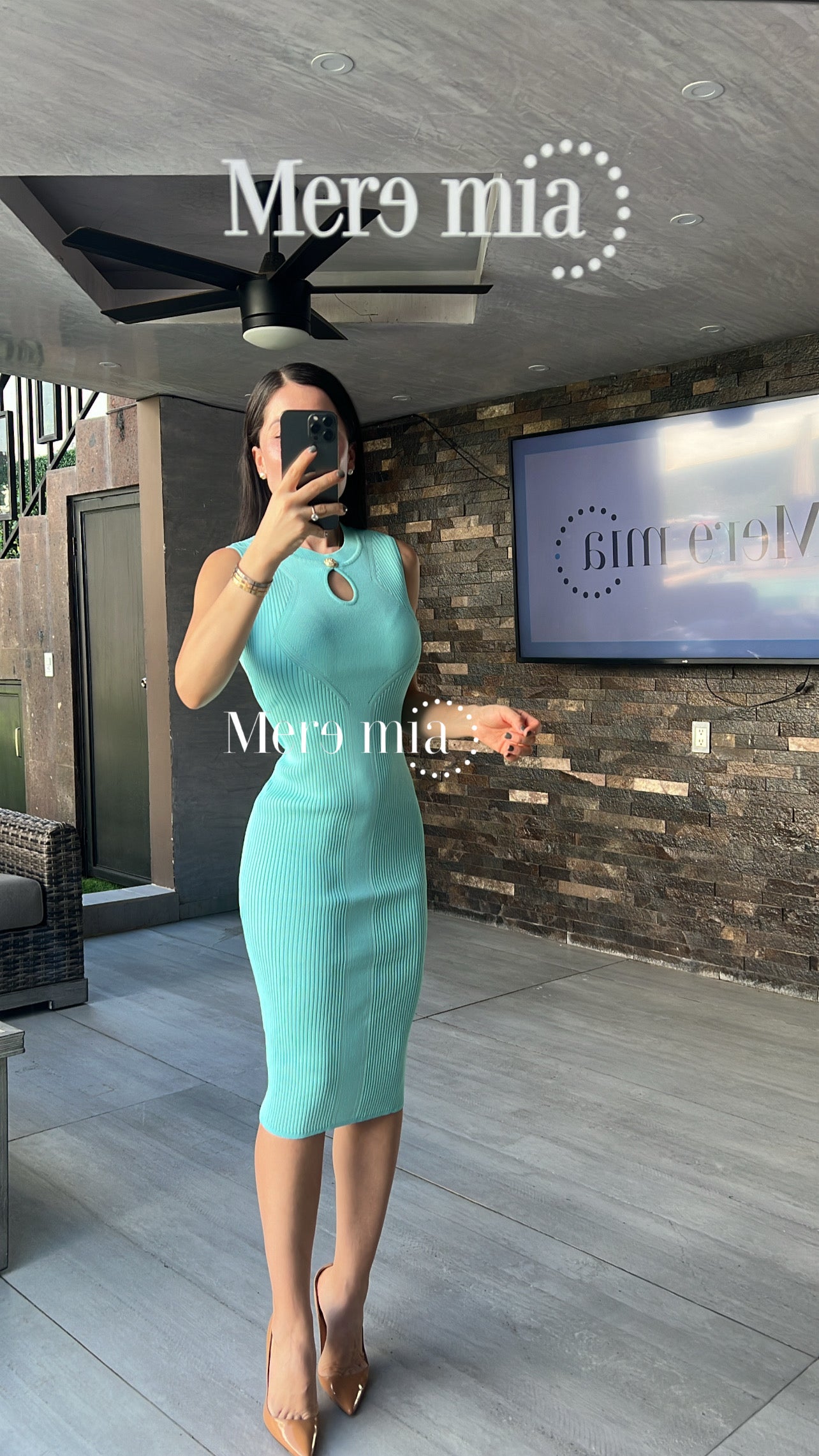 Vestido aqua rayado botón