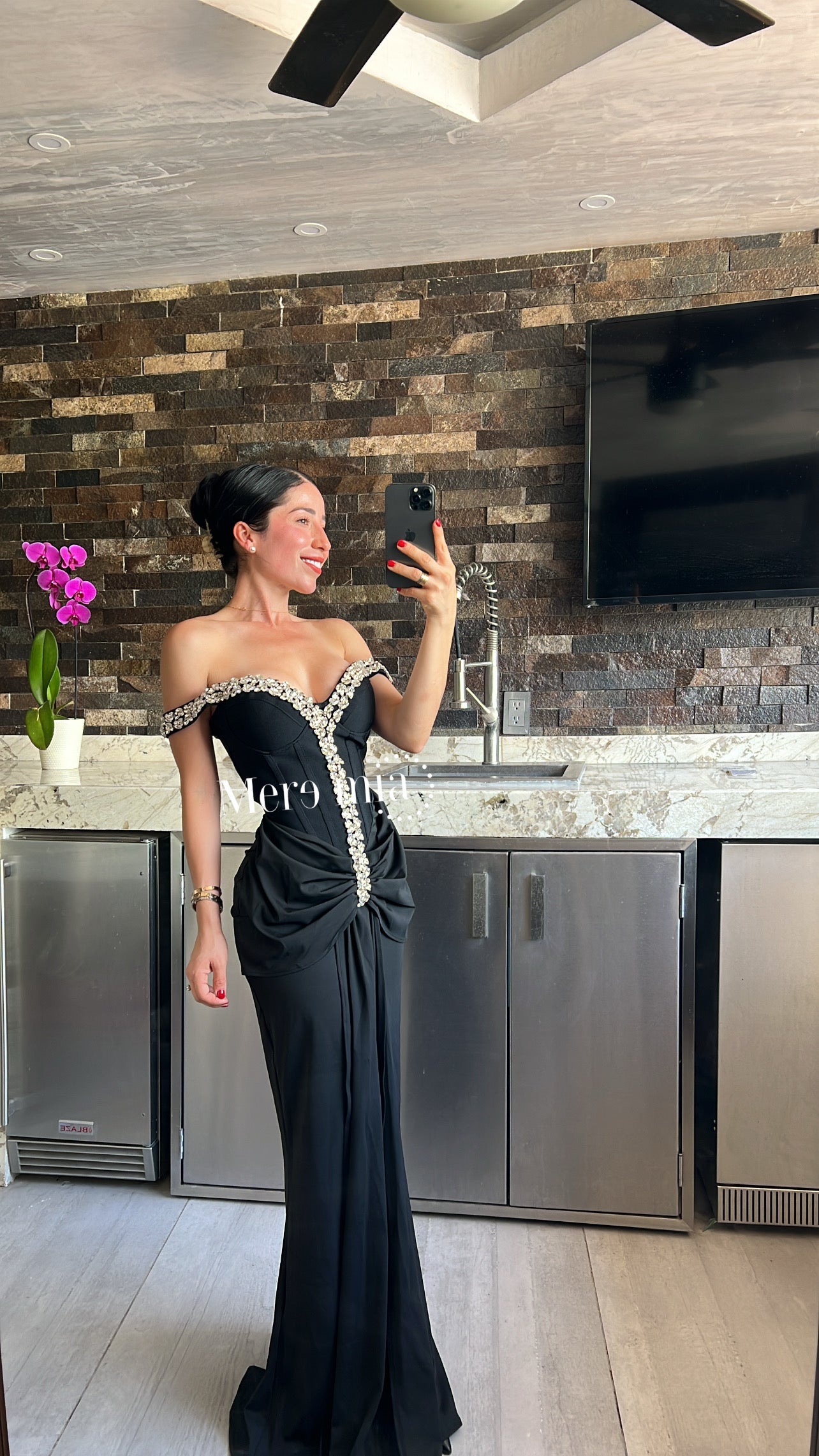 Vestido moño apl escote