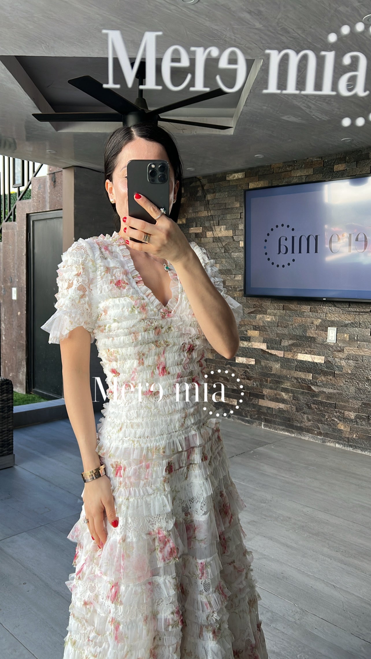 Vestido flores tul plisado