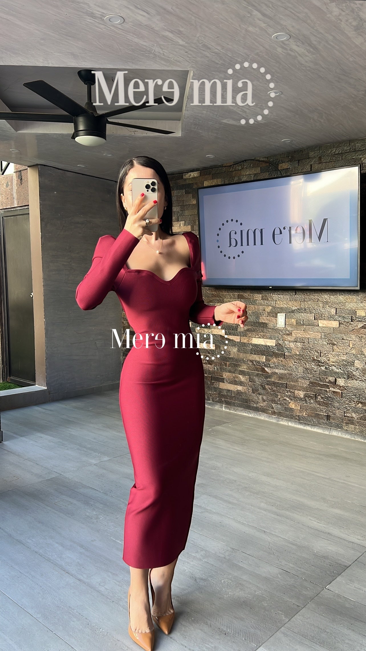 Vestido tinto manga larga