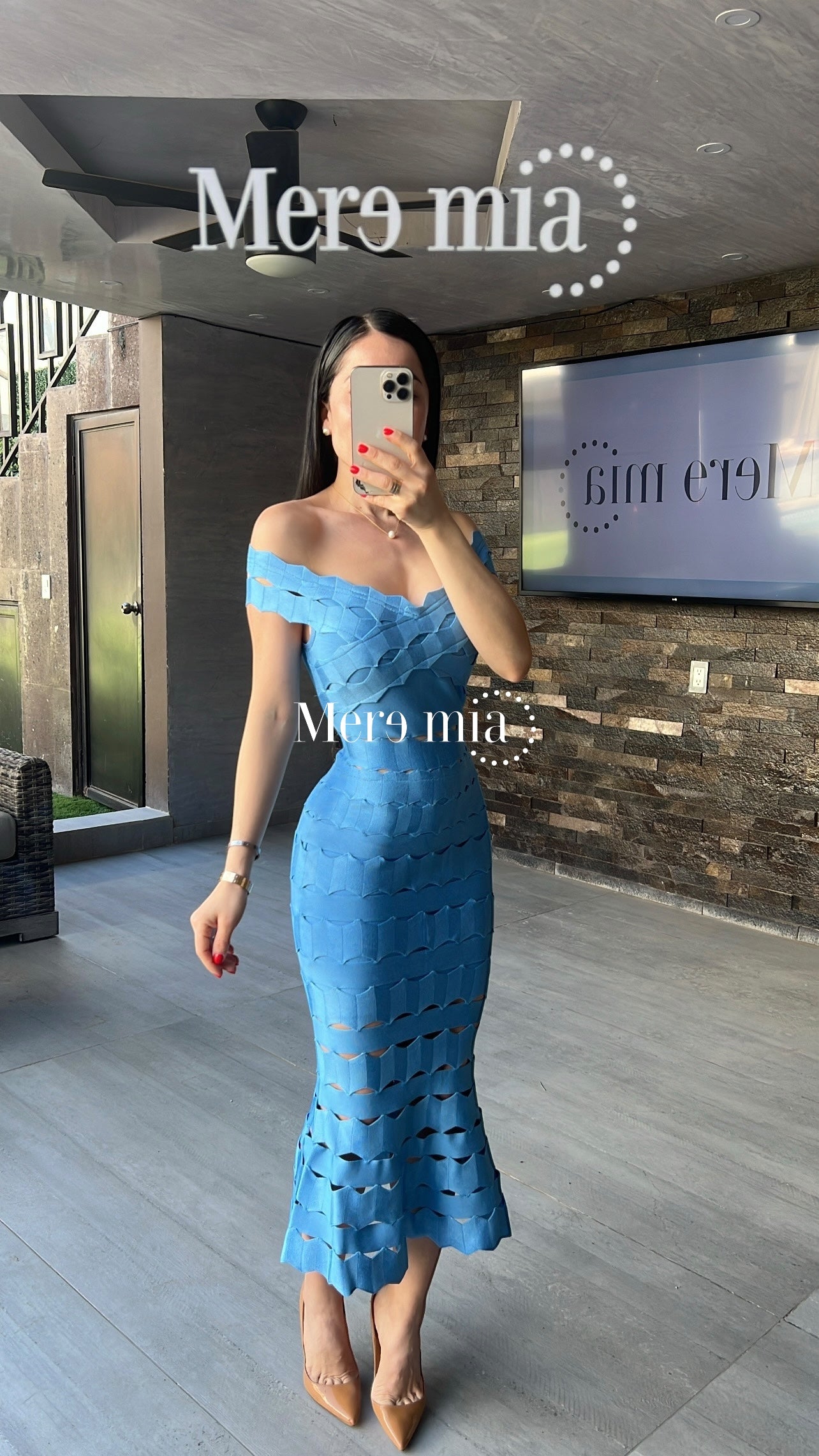 Vestido azul ruff hombros