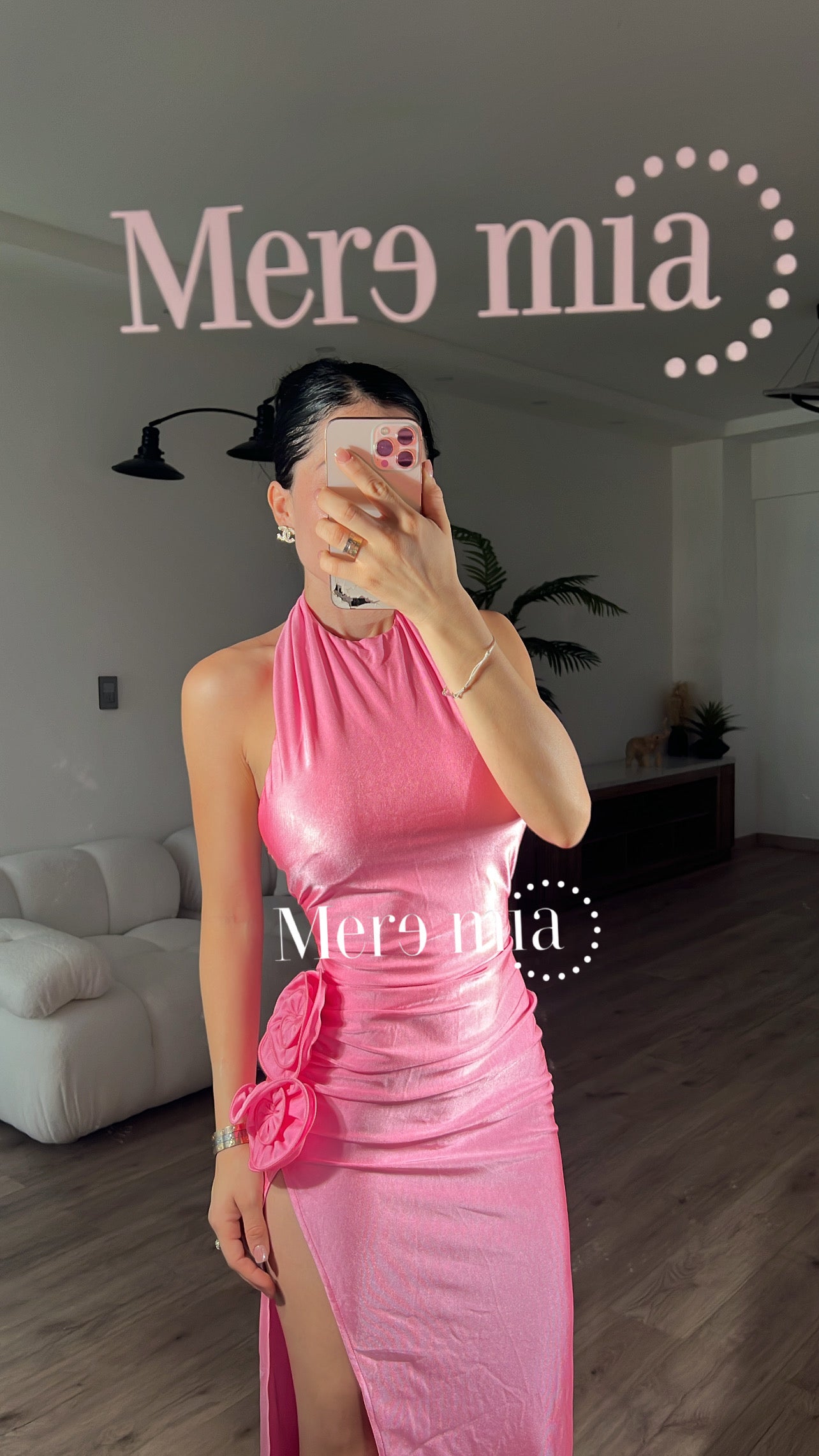 Vestido rosa flores abert