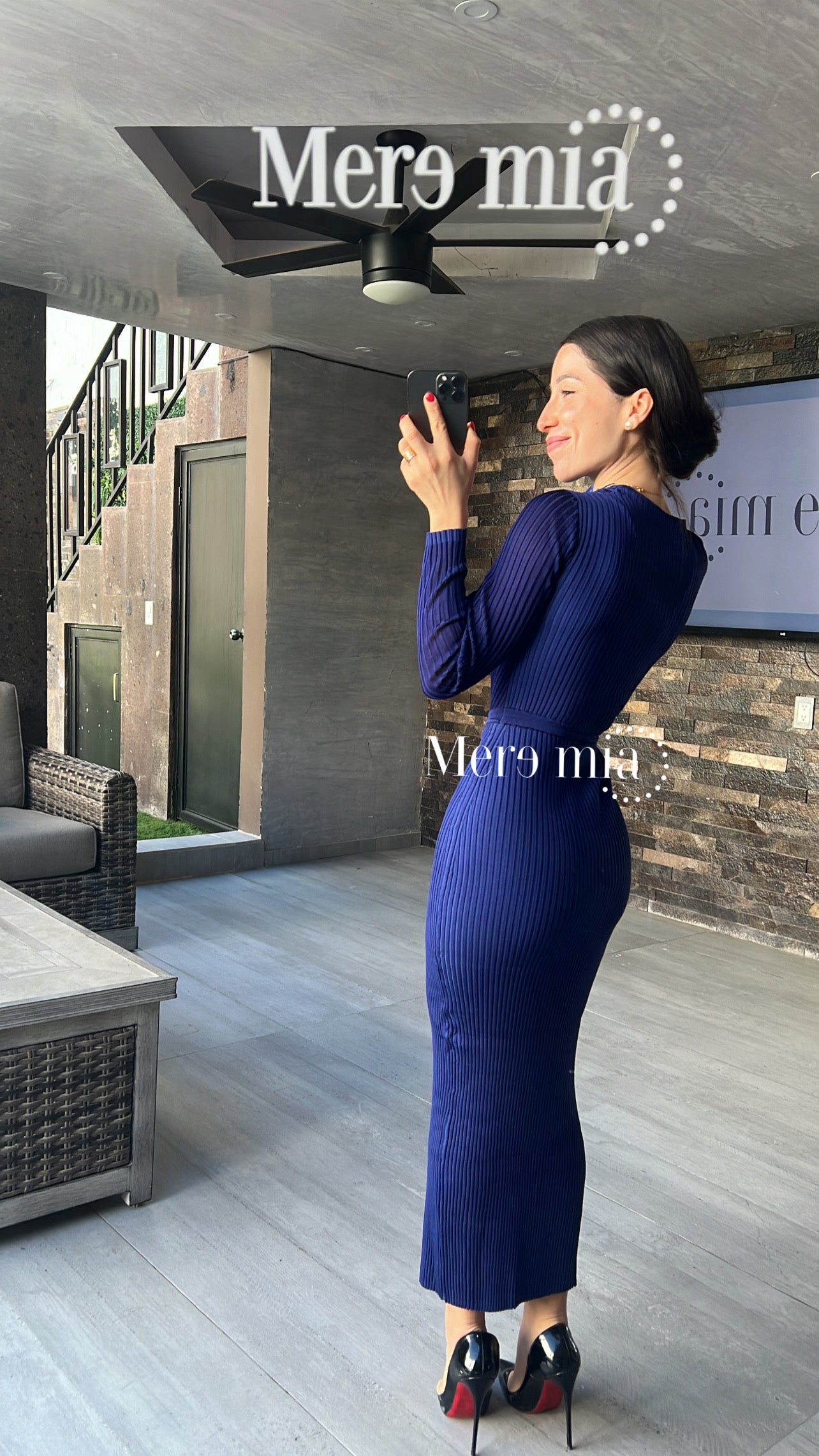 Vestido azul marino cuello botones