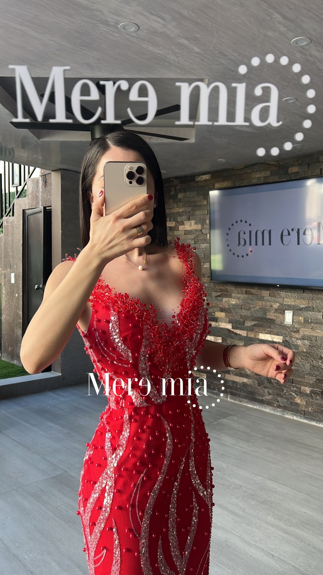 Vestido rojo perlas lent