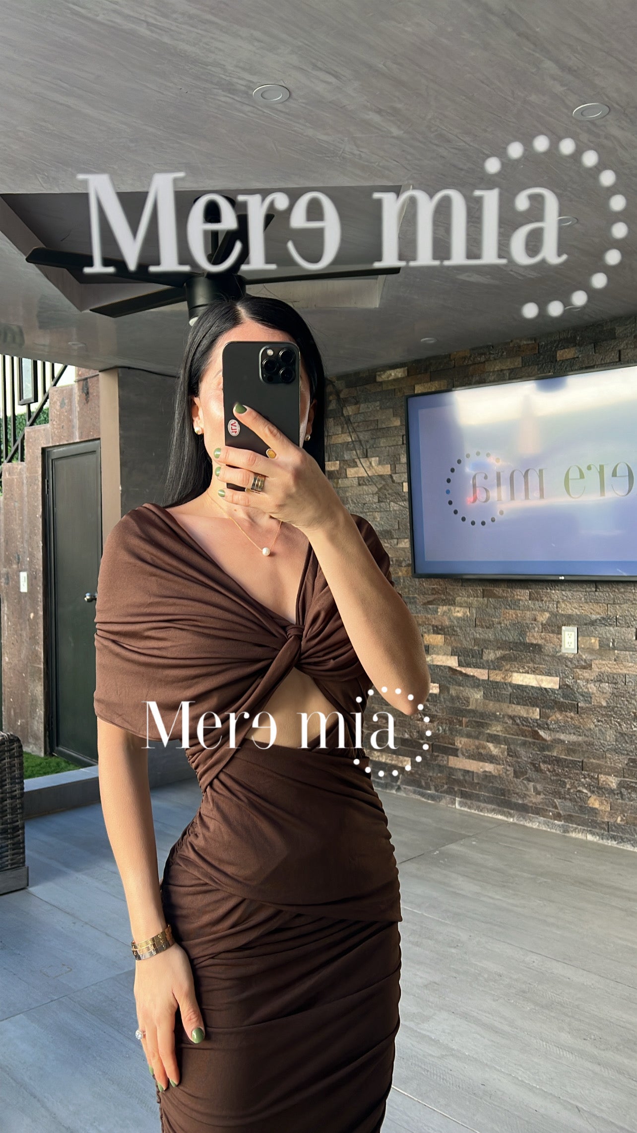 Vestido Café Draped Off-Shouldes