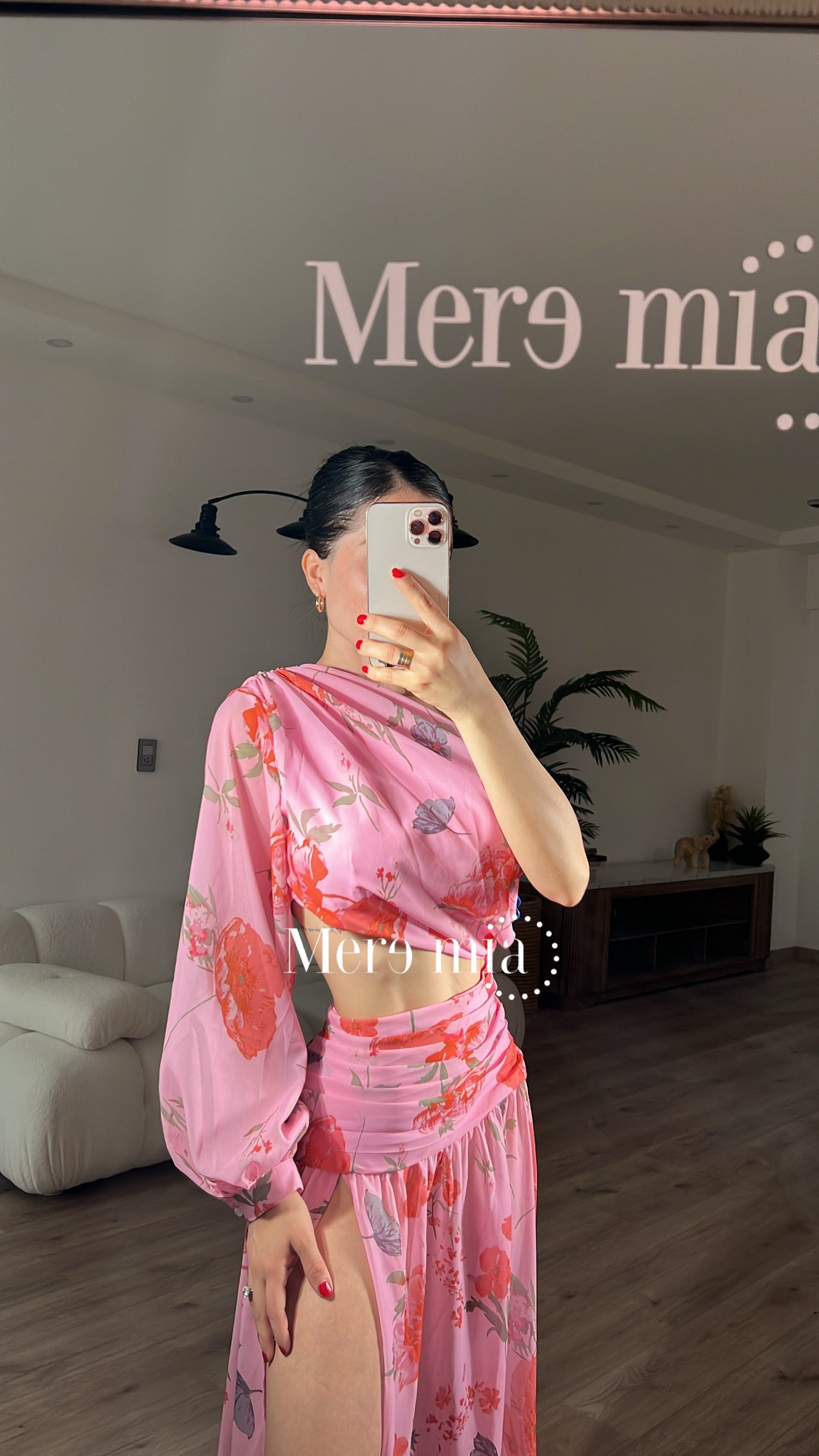 Vestido rosa flores plisado