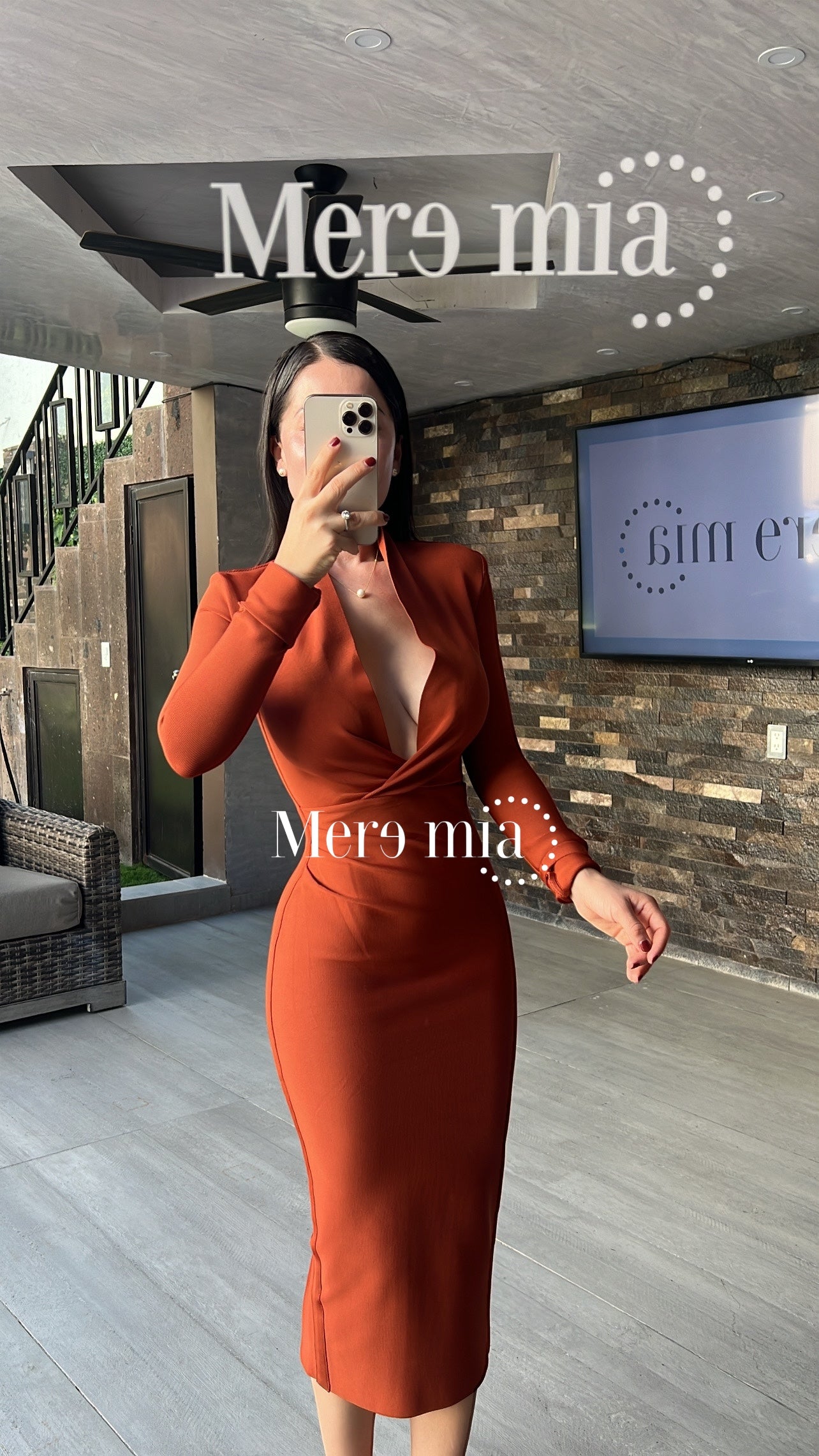 Vestido café manga larga