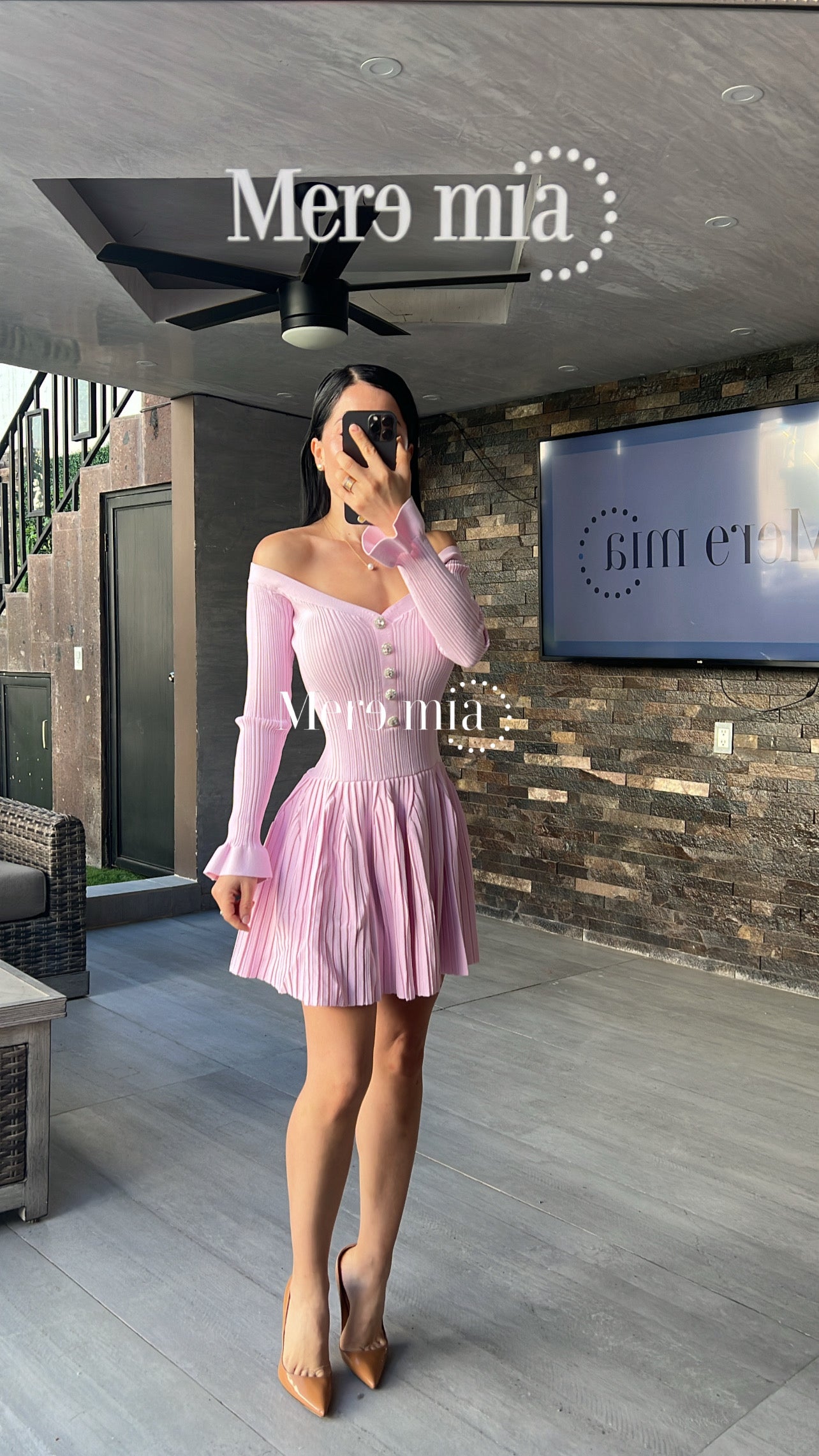 Vestido rosa rayado olanes