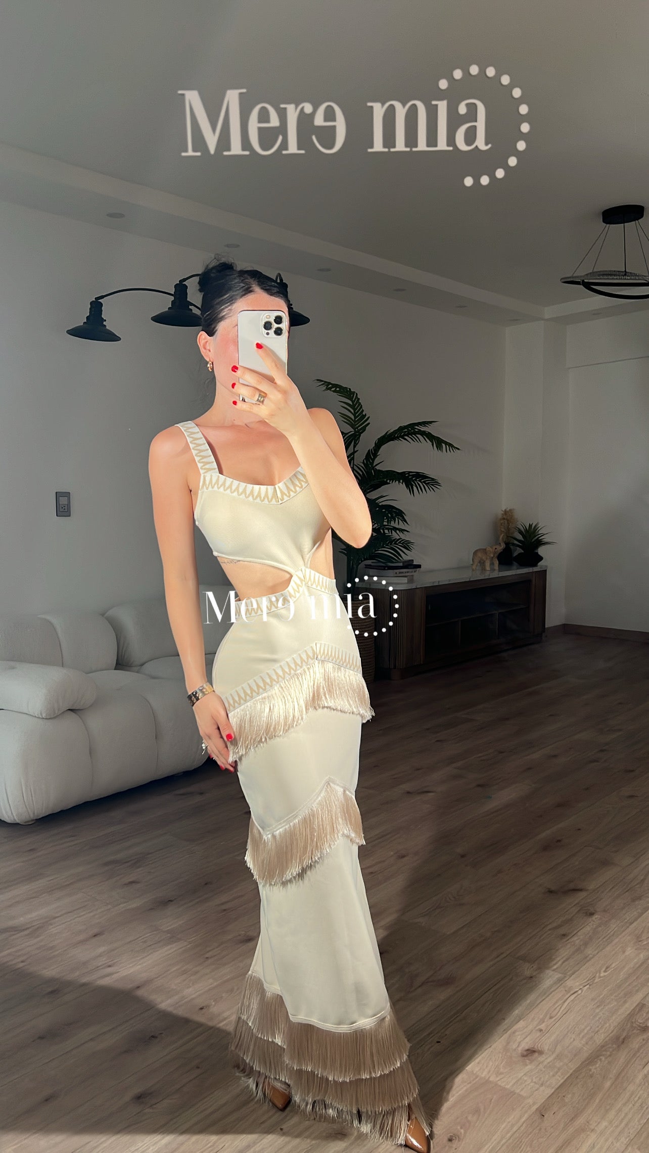 Vestido beige barbas abert