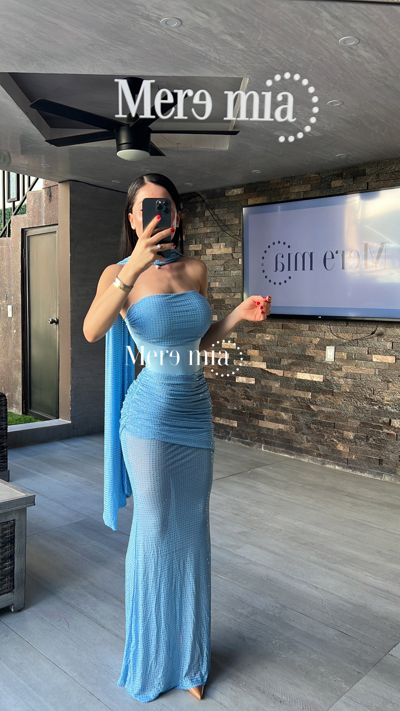 Vestido azul puntos malla