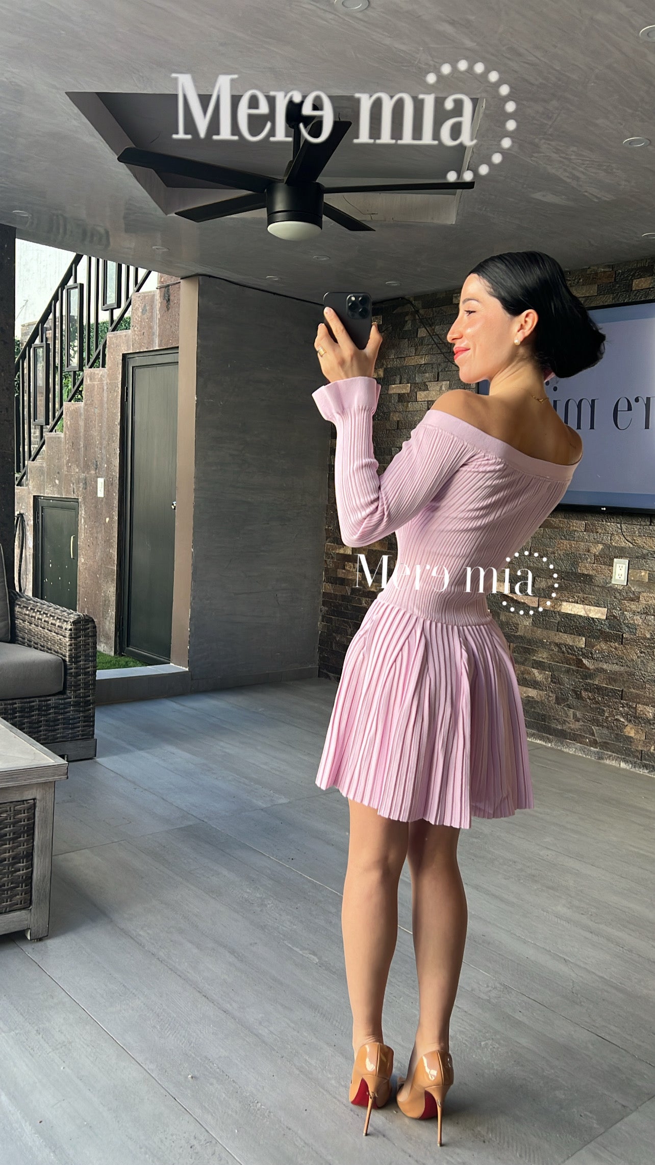 Vestido rosa rayado olanes