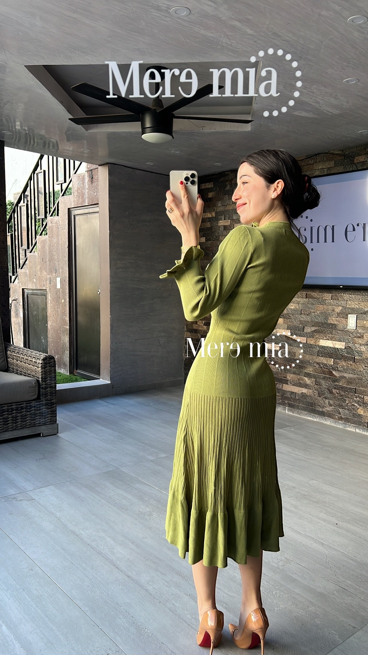 Vestido verde rayado olanes