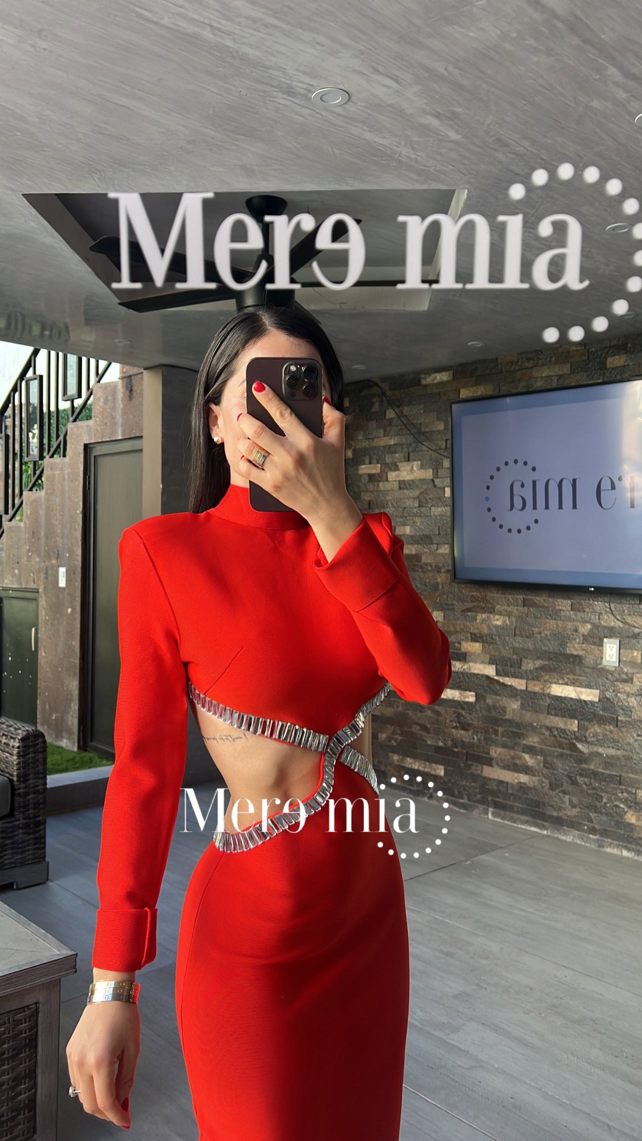 Vestido rojo plata rect