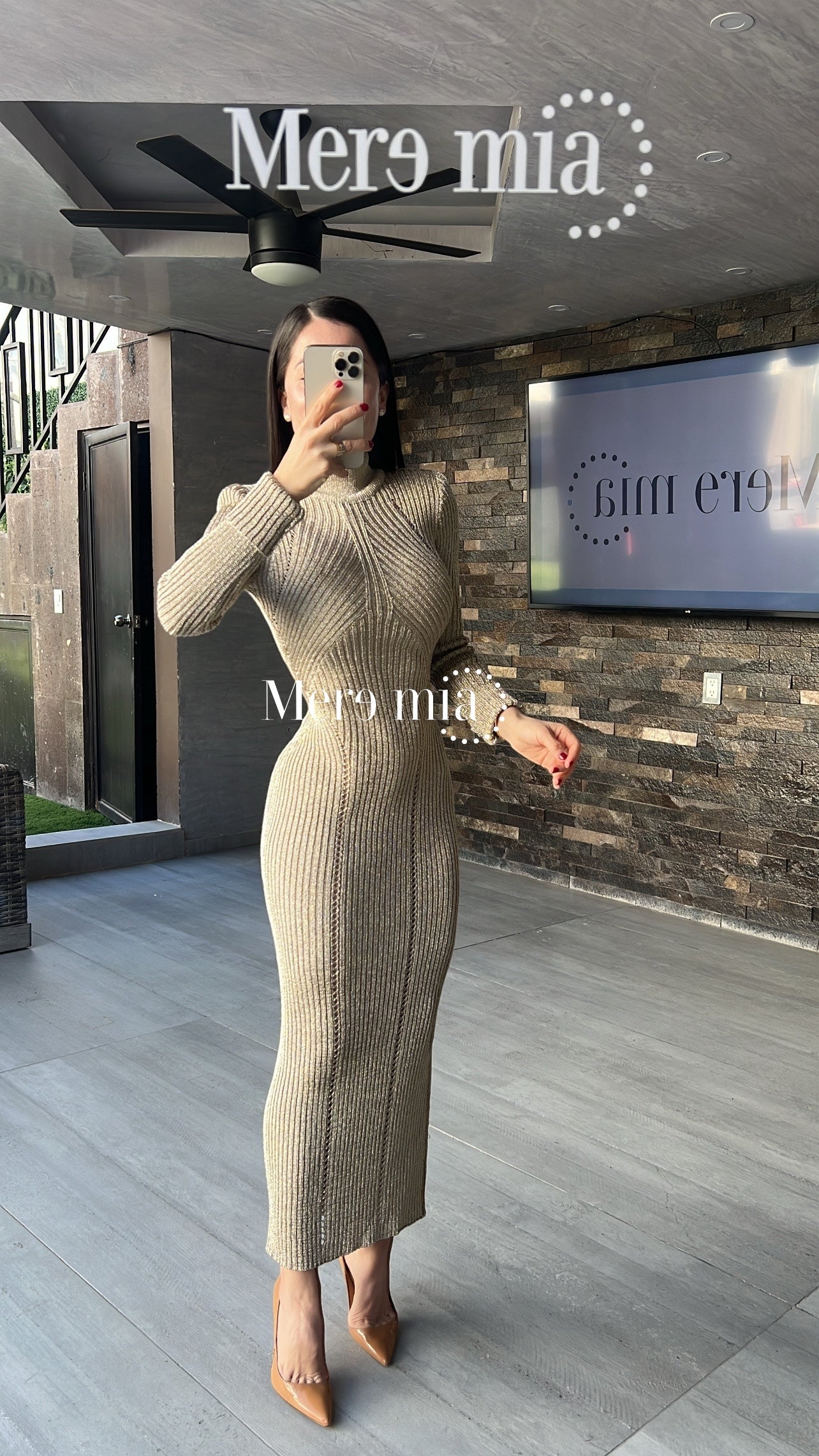 Vestido camel rayado cuello