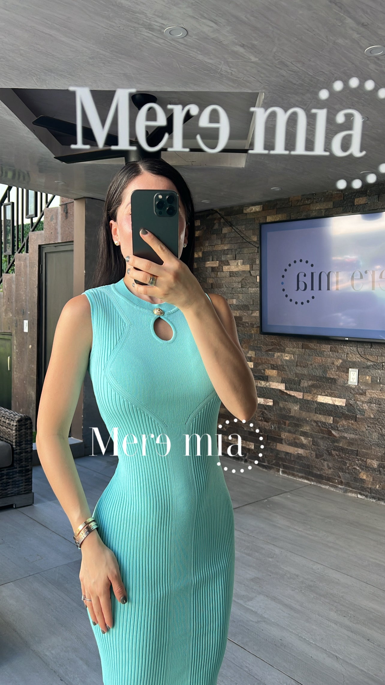 Vestido aqua rayado botón